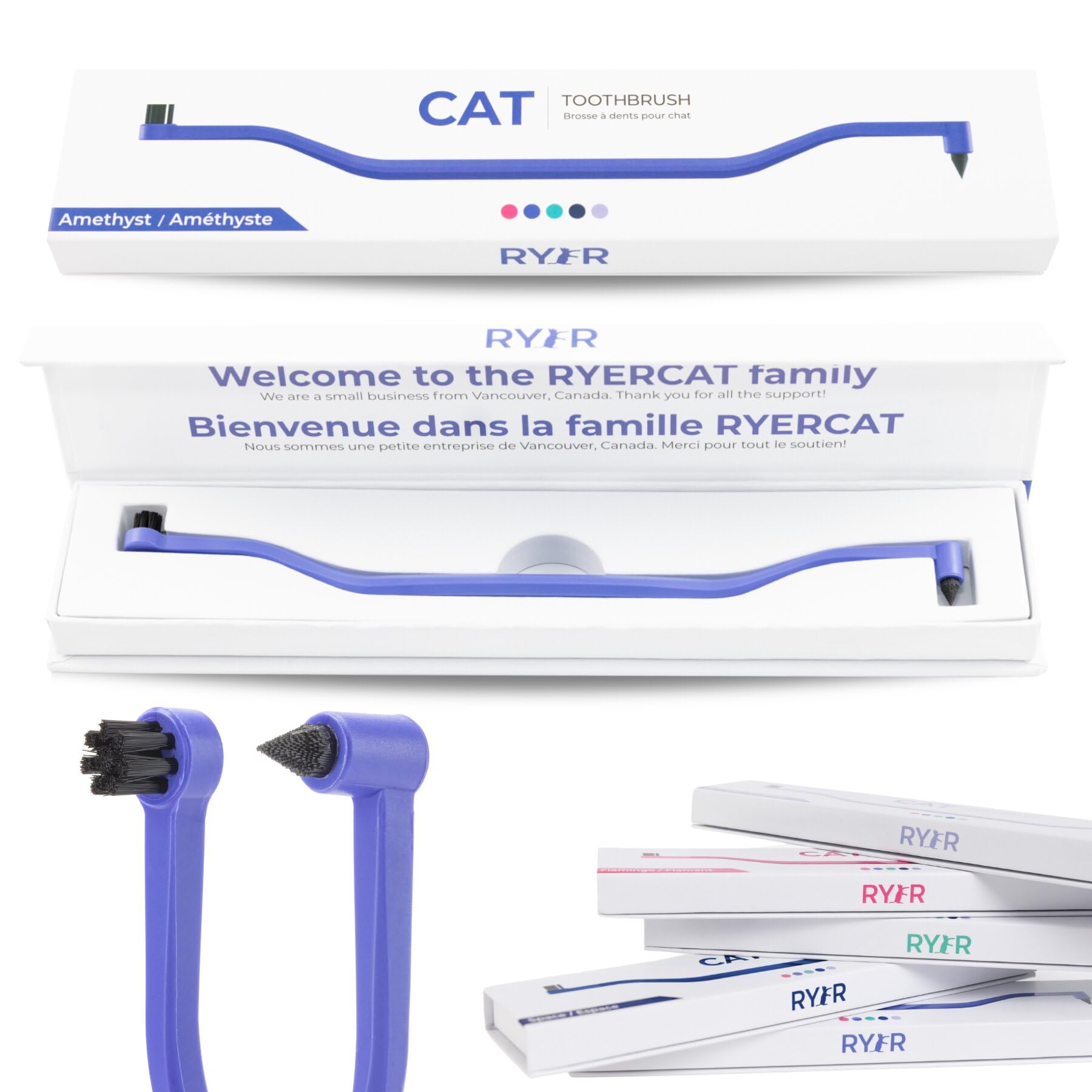 RYERCAT brosse dentaire chat, double-face, brossage précis des molaires.