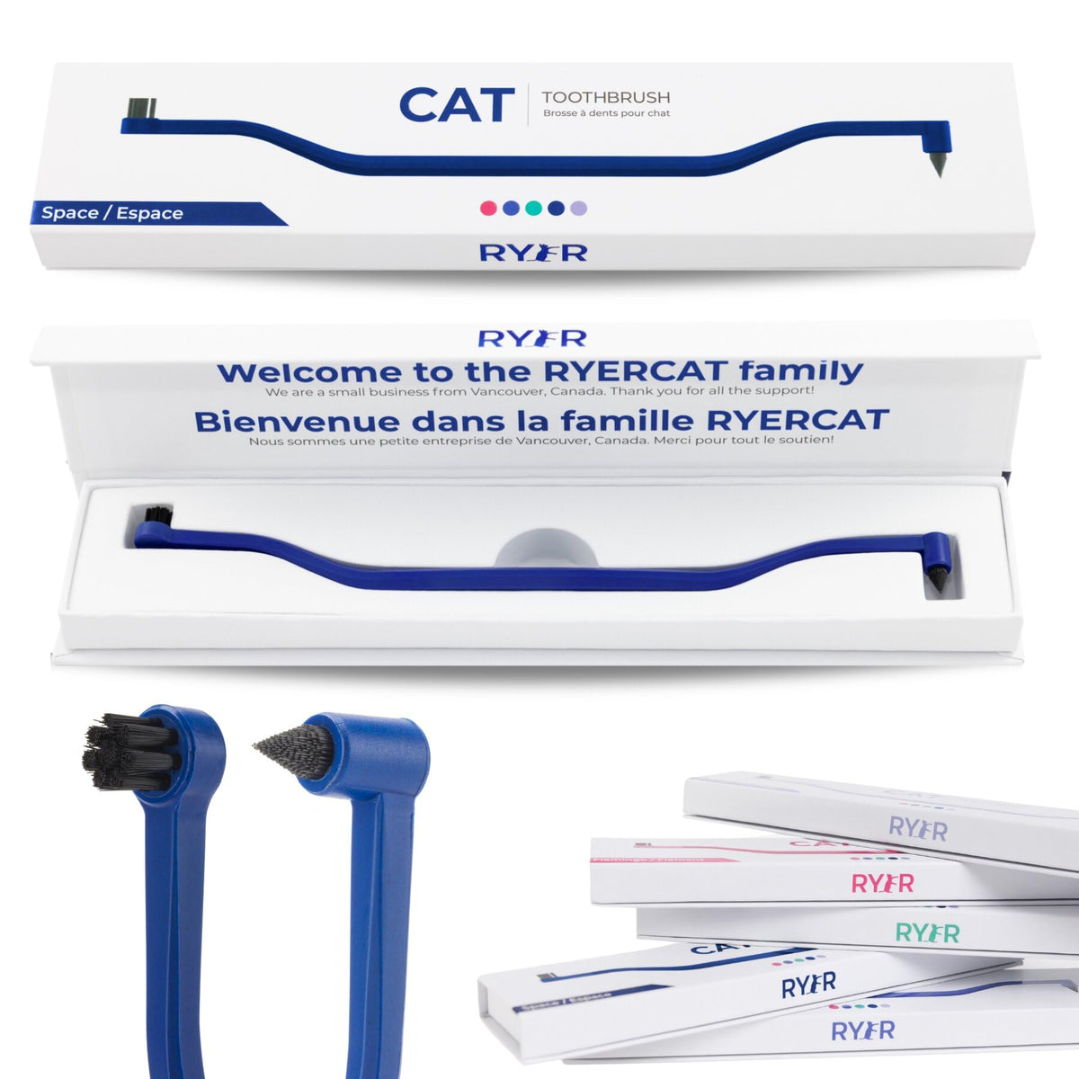 RYERCAT Space brosse double-face pour chat, tête mini, accès facile.