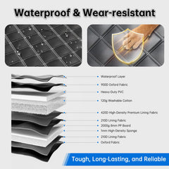 La couche impermeable Oxford 900D protège les sièges et résiste aux éclaboussures.