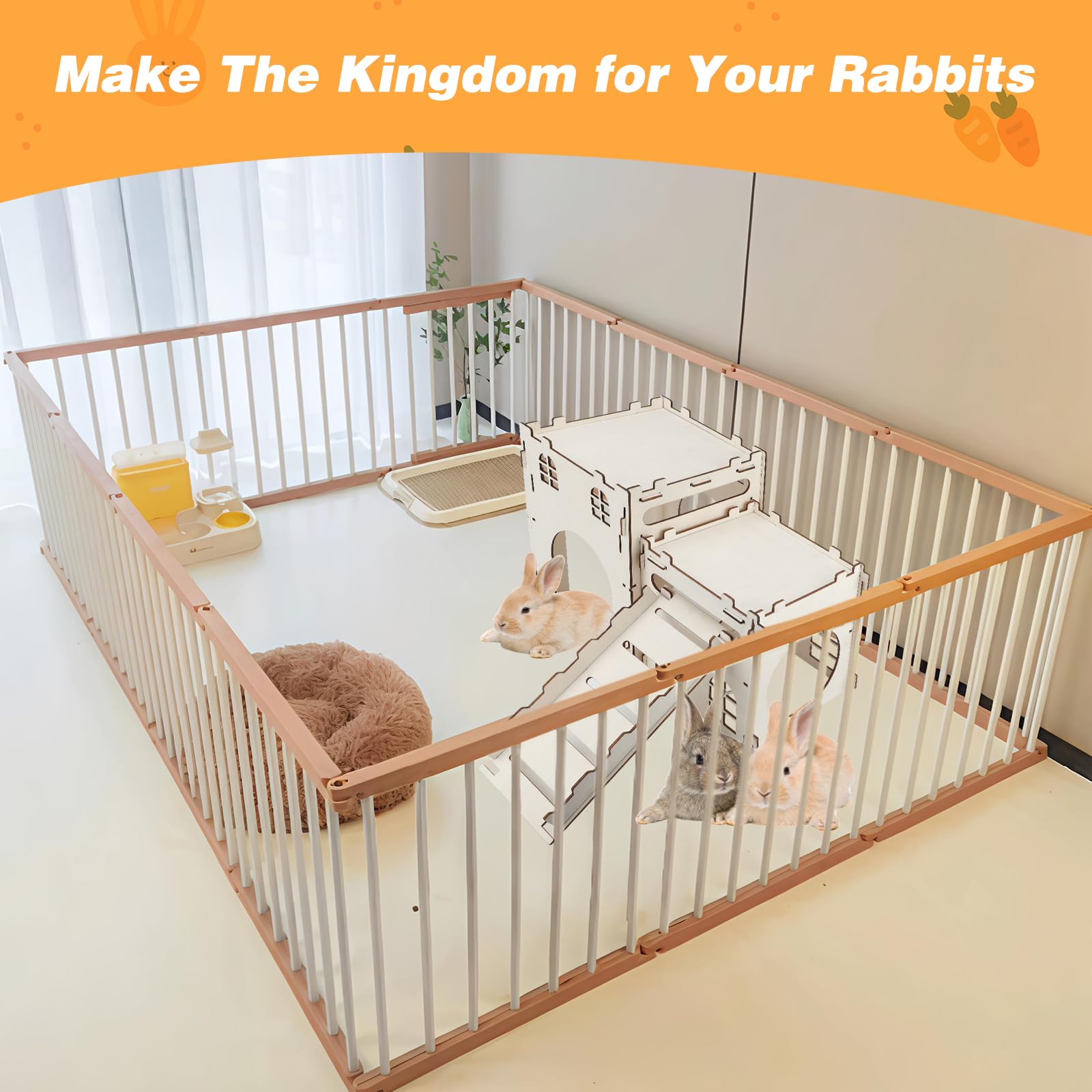 Rypet château lapin bois détachable, nettoyage facile et rangement simple.