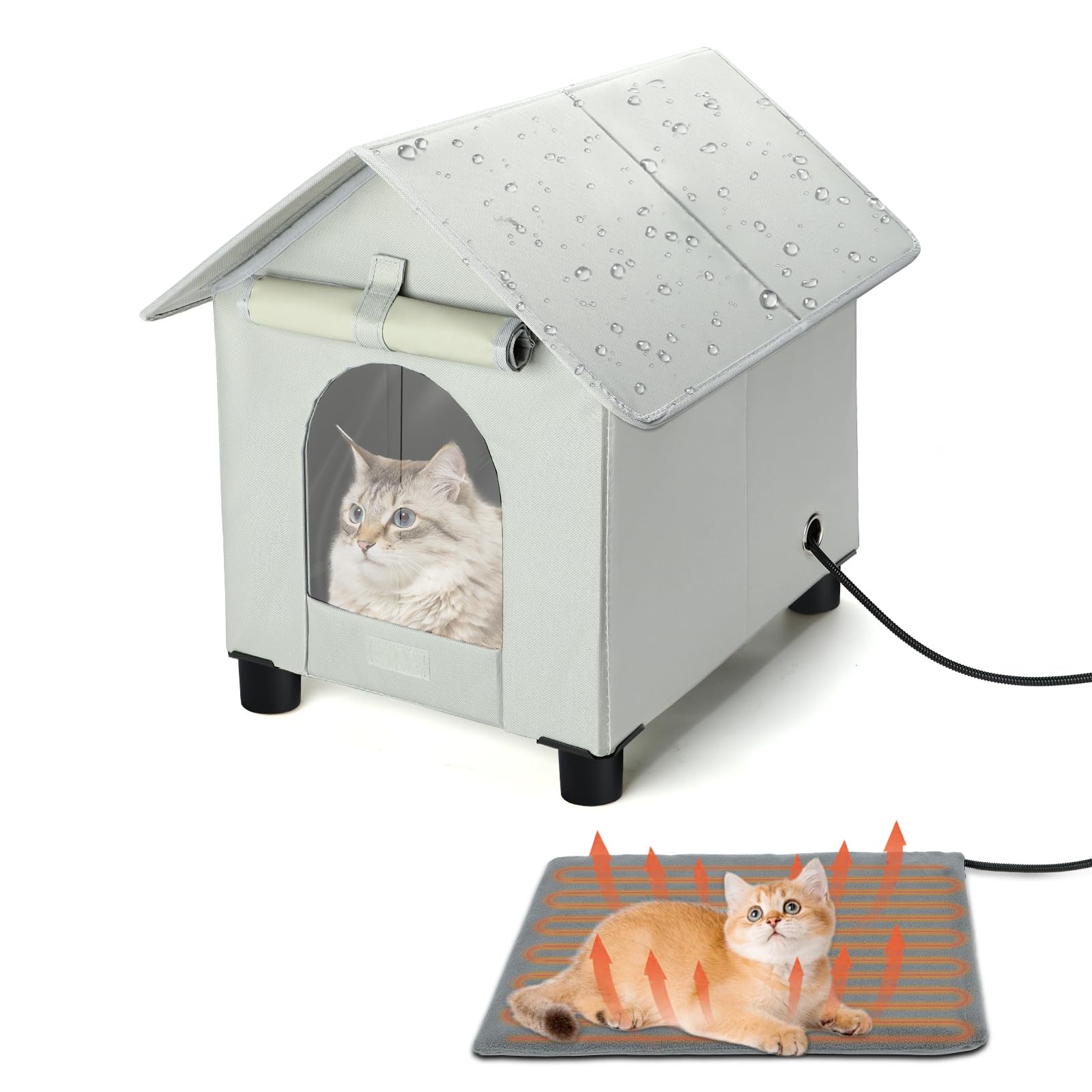 Rypet maison chat chauffee avec toit impermeable protege contre pluie
