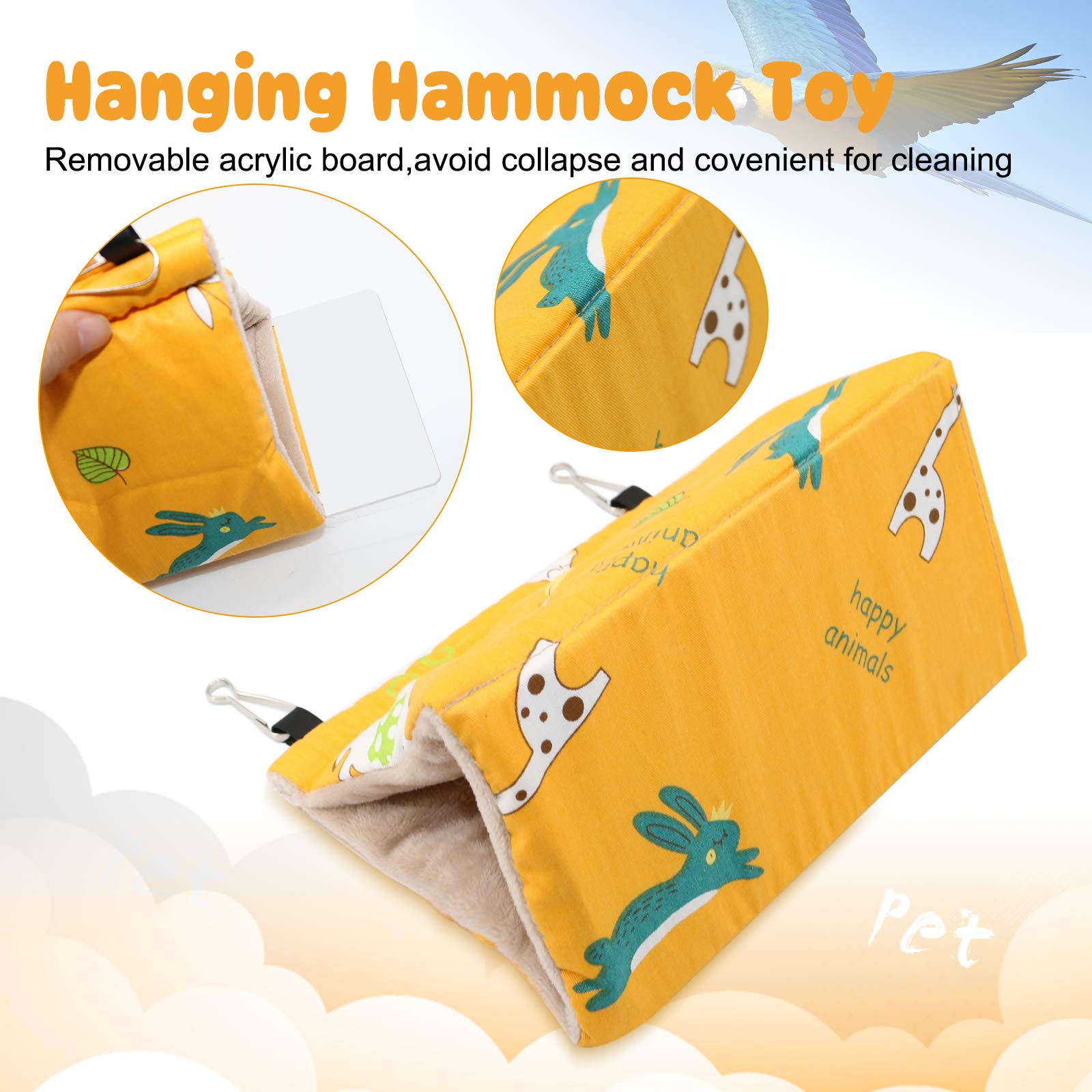 Rypet nid hiver velours jaune, accroche simple dans cage ou sur branche.