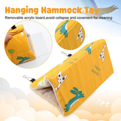 Rypet nid hiver velours jaune, accroche simple dans cage ou sur branche.
