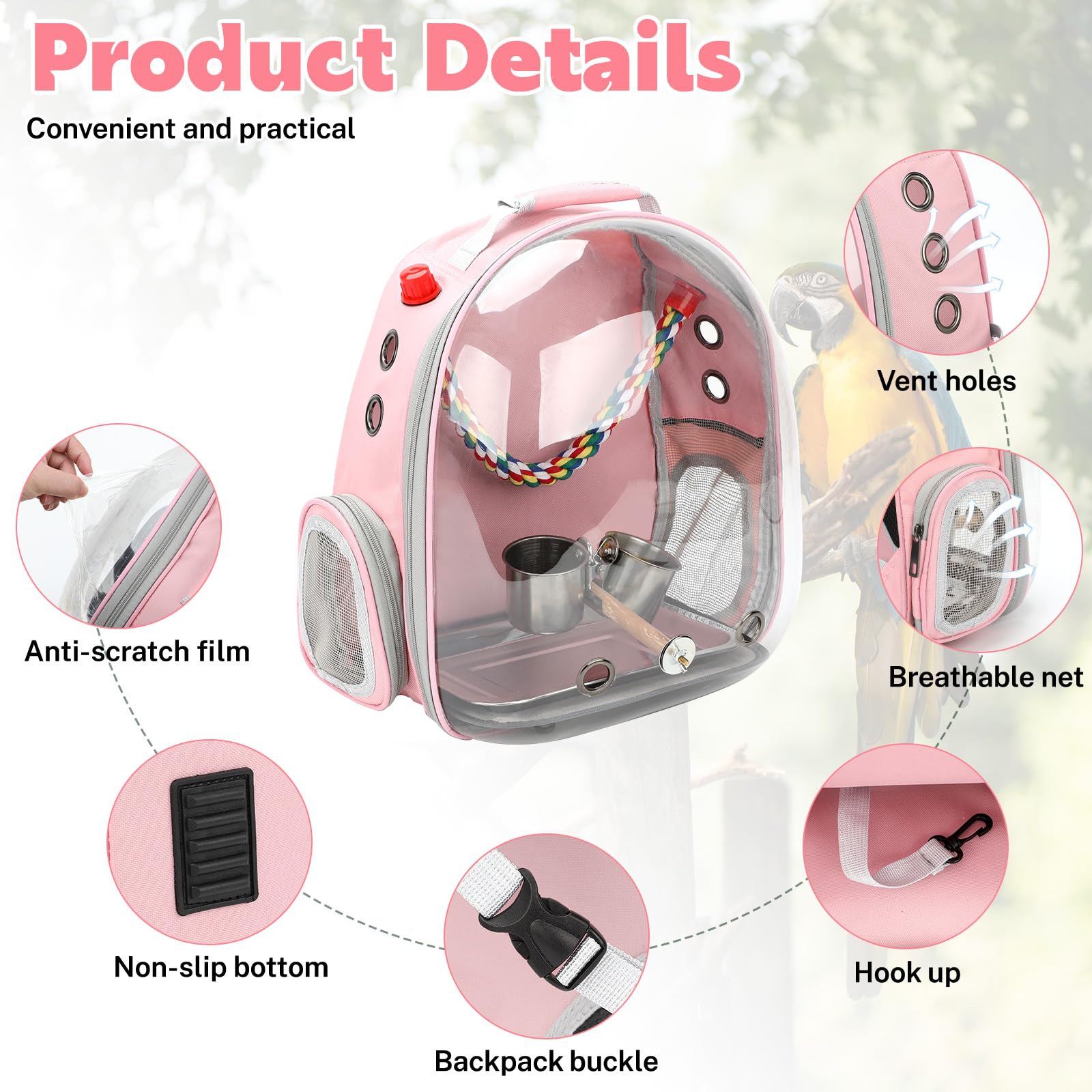 Rypet sac porte-perroquet avec ventilation et ouvertures assurant l'air frais.