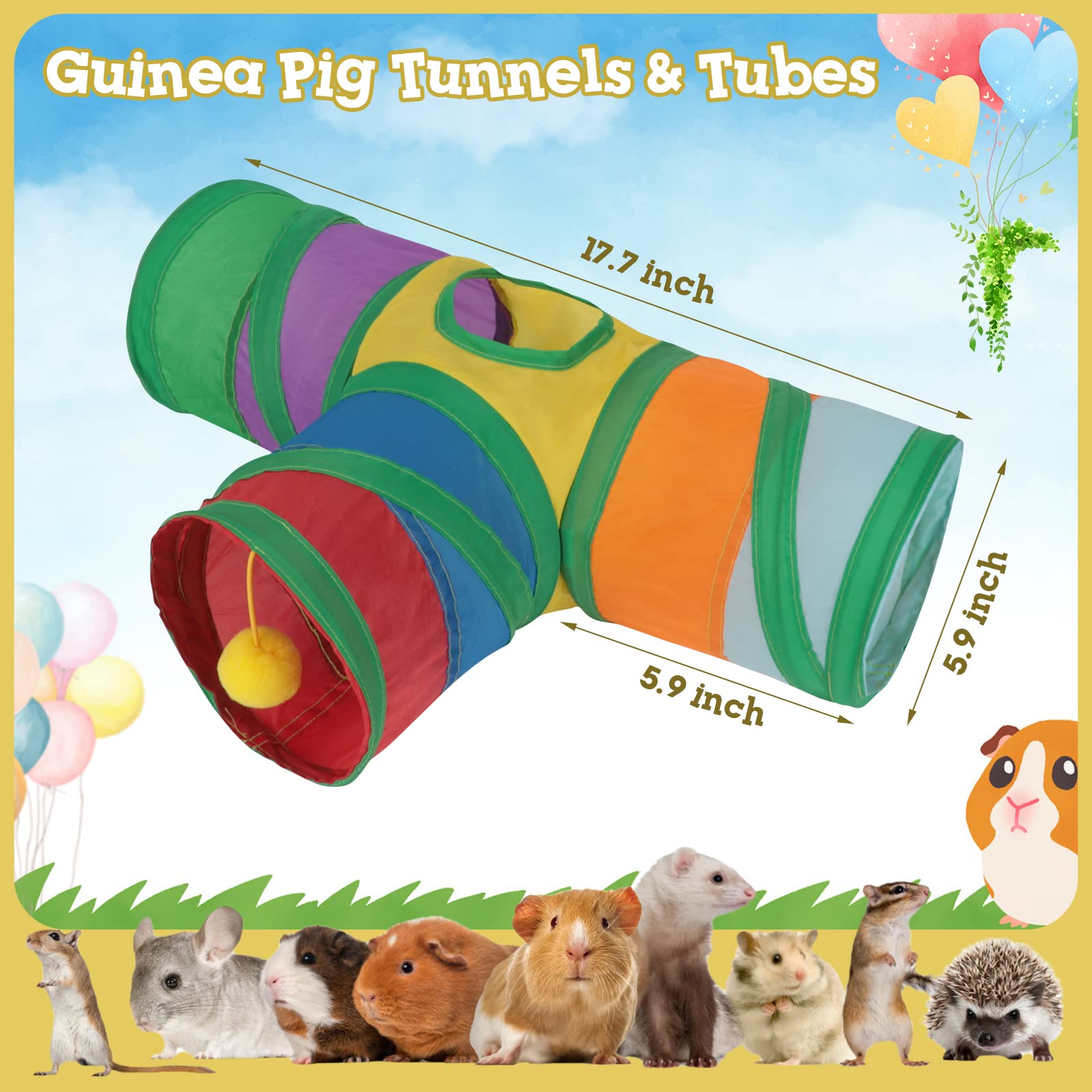 Rypet Tunnel 3 Voies pour Petits Animaux – Pliable et Ball Interactif