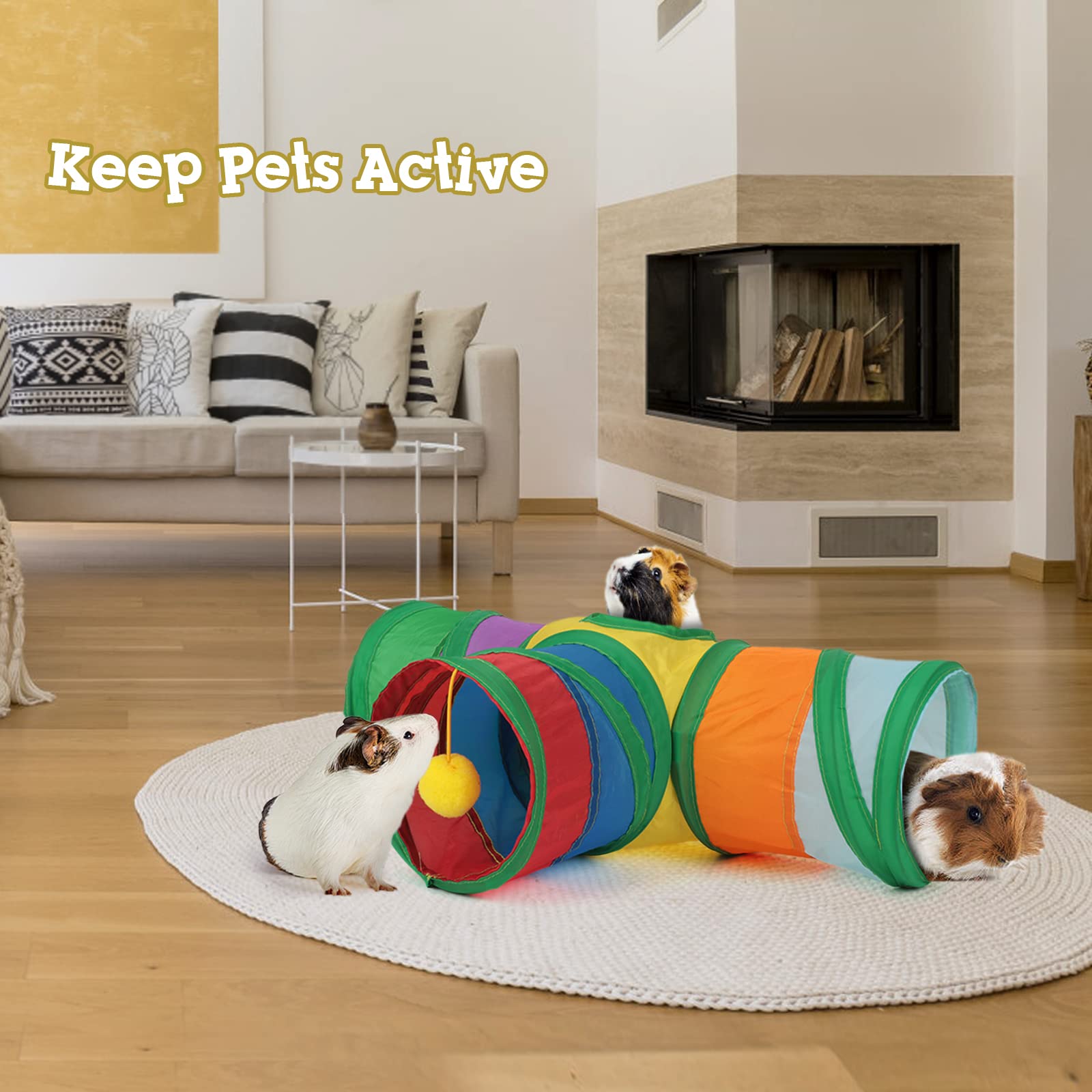 Rypet Tunnel 3 Voies pour Petits Animaux – Pliable et Ball Interactif