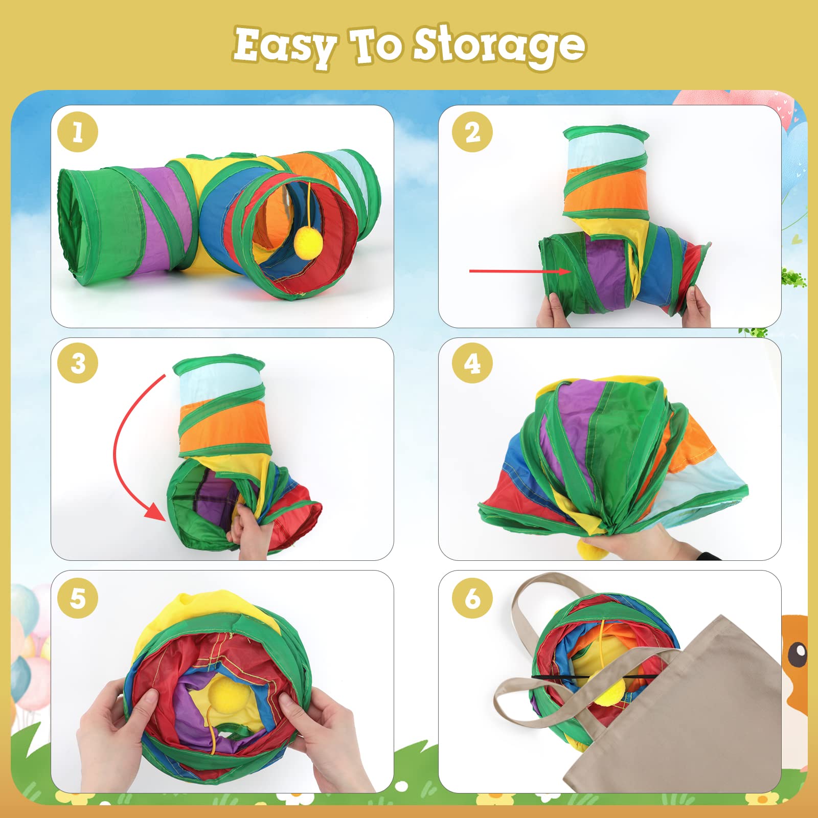 Rypet Tunnel 3 Voies pour Petits Animaux – Pliable et Ball Interactif