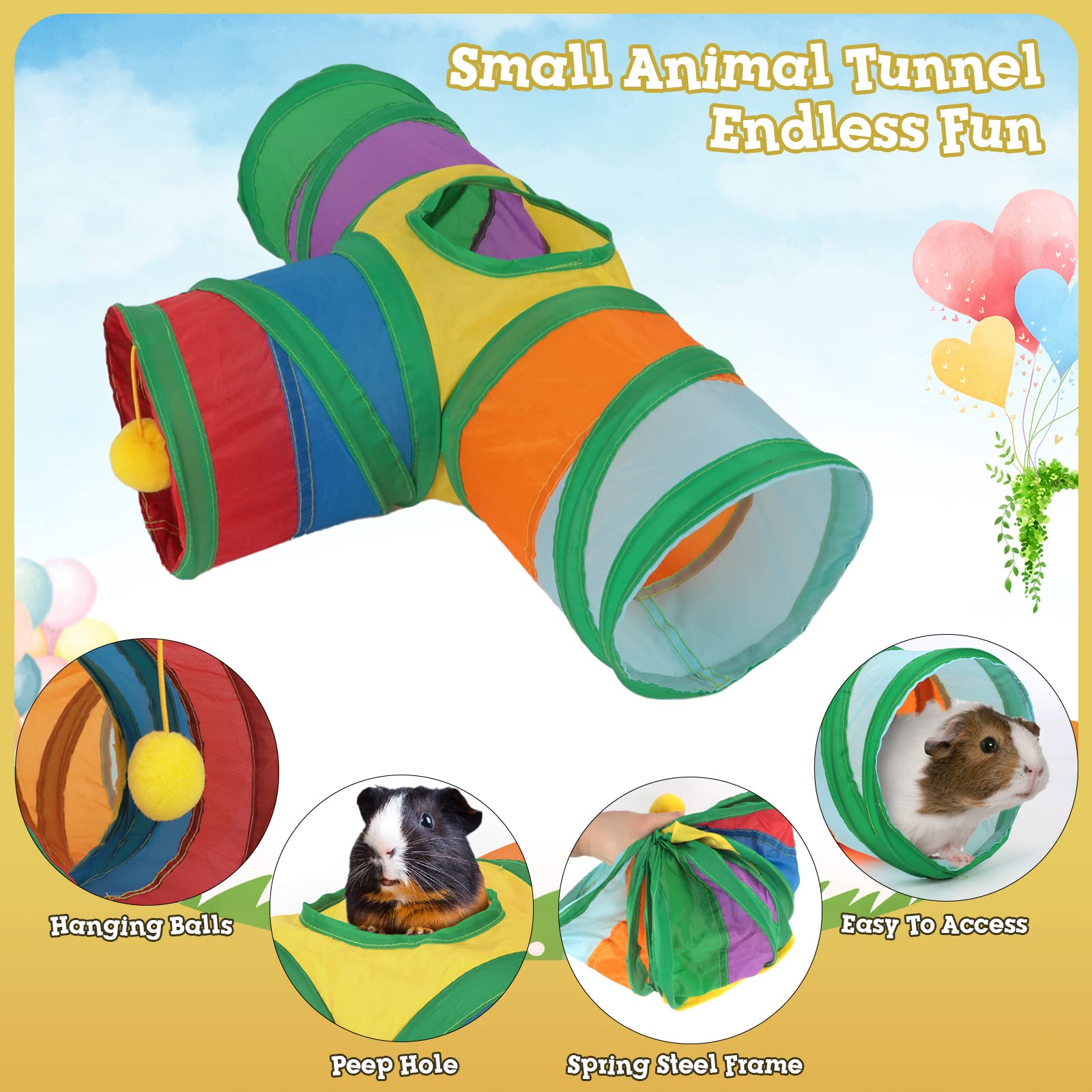 Rypet Tunnel 3 Voies pour Petits Animaux – Pliable et Ball Interactif