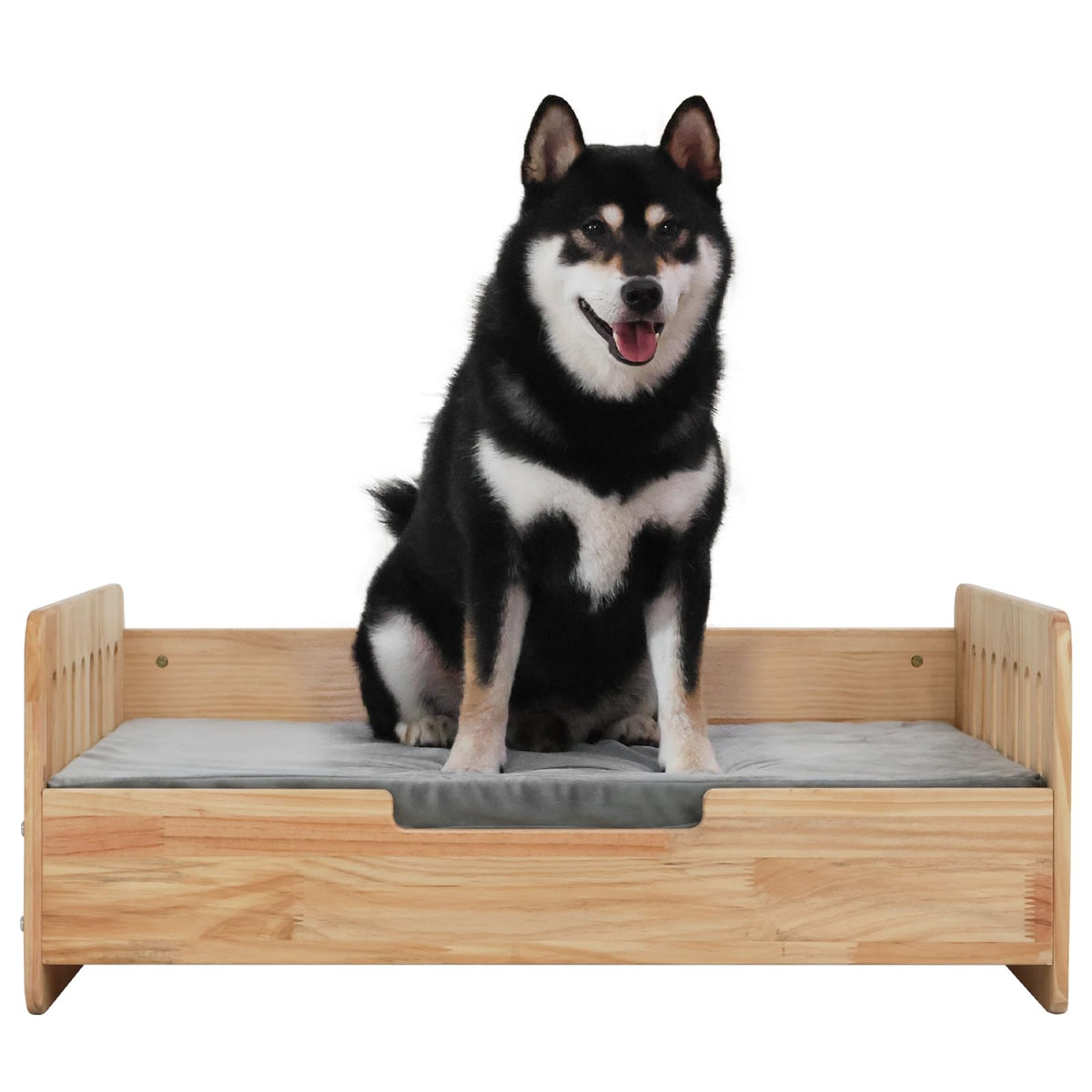 Lit chien surélevé RYpetmia en bois naturel, cadre robuste pour confort durable