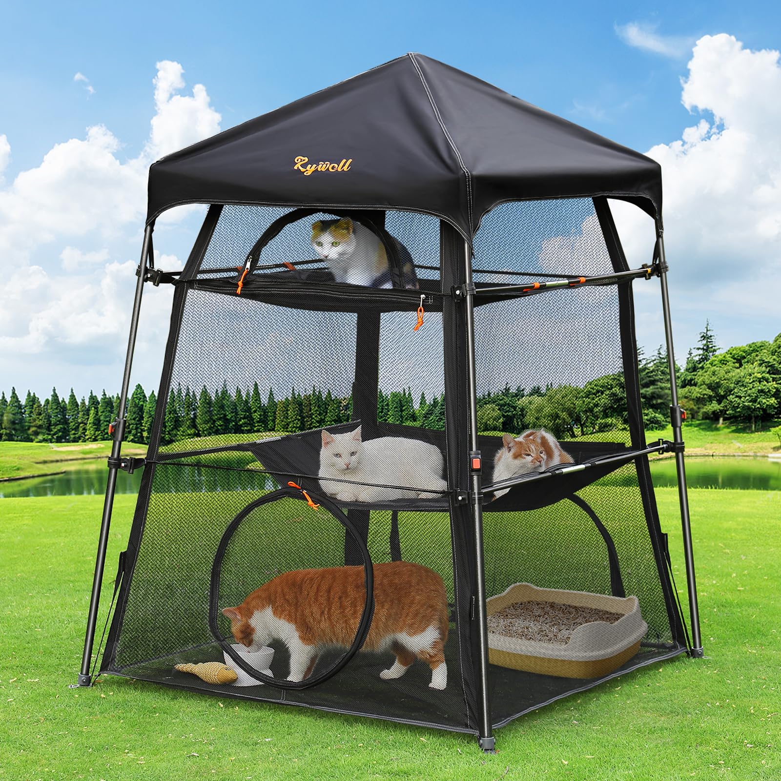 Rywell Catio Extérieur 3 niveaux pour espace et sécurité des chats