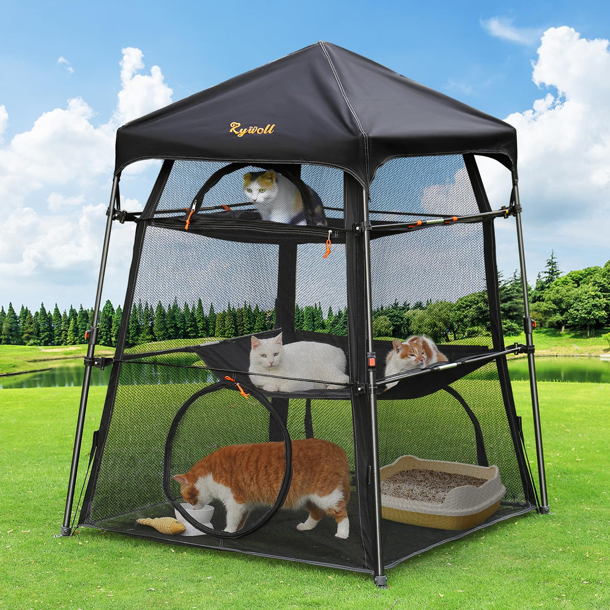 Rywell Catio Extérieur 3 niveaux pour espace et sécurité des chats