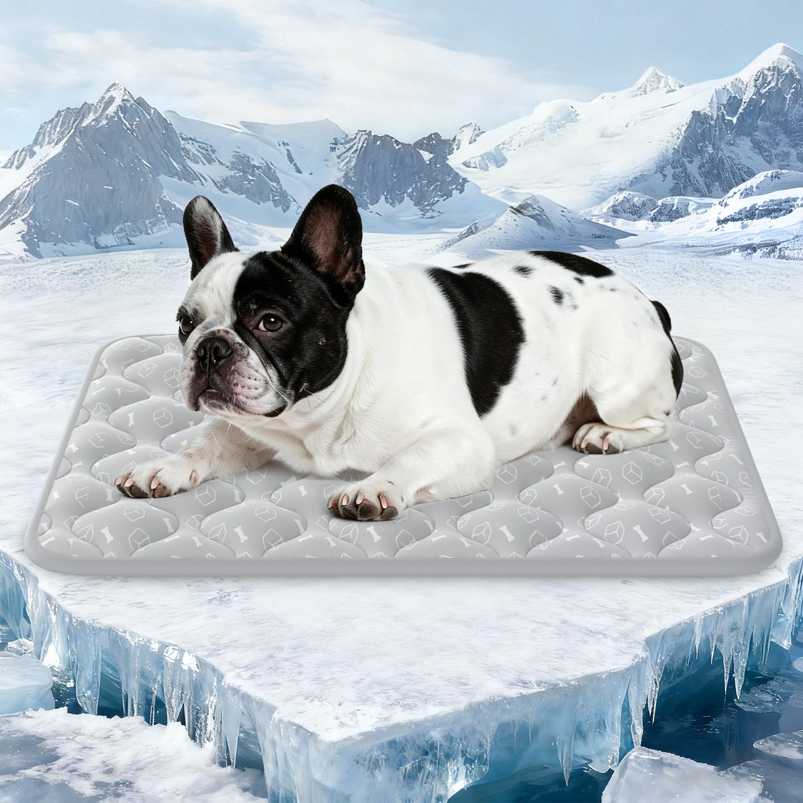 Rywell tapis réfroidissant gris élégant pour chien, repos frais en été.