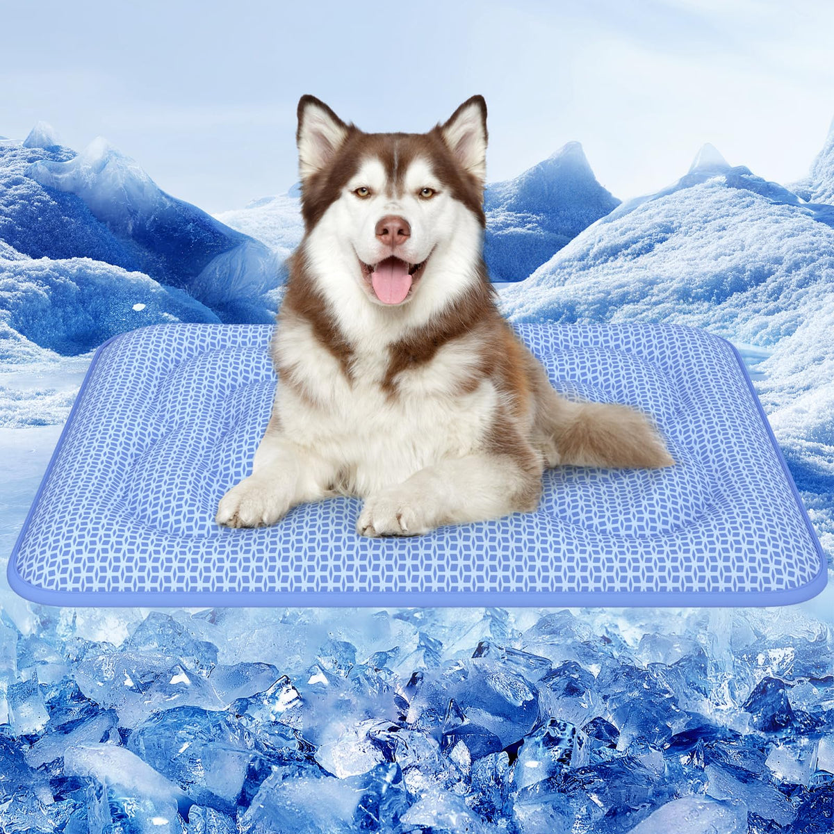 Rywell tapis-refroidissant 36x27 surface bleu glace montrant le refroidissement actif