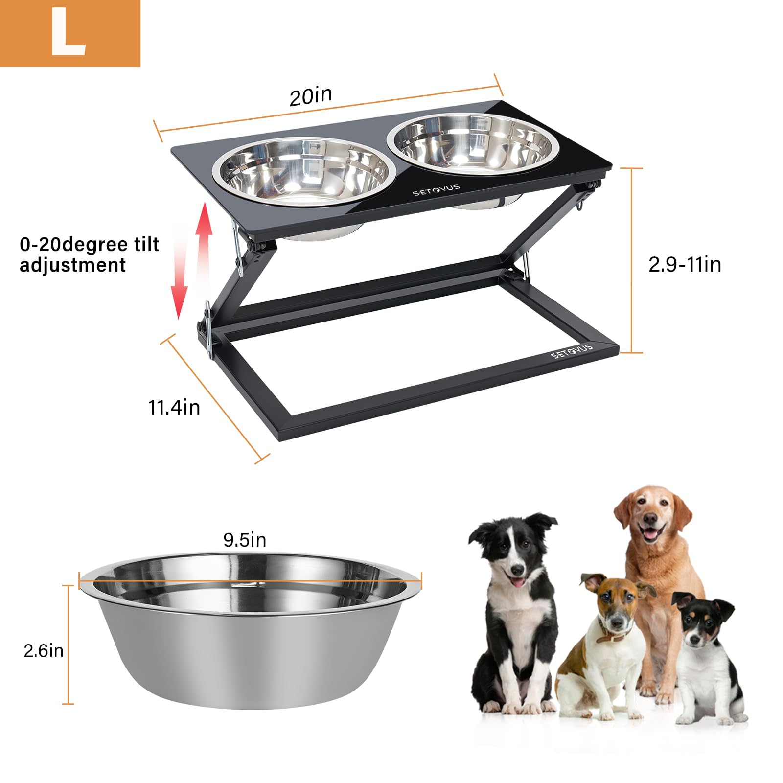 Plateau inclinable à 20 degrés pour une meilleure posture lors du repas.