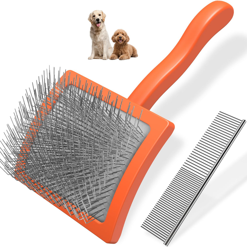 Ensemble Saccison : brosse slicker et peigne pour démêlage rapide.