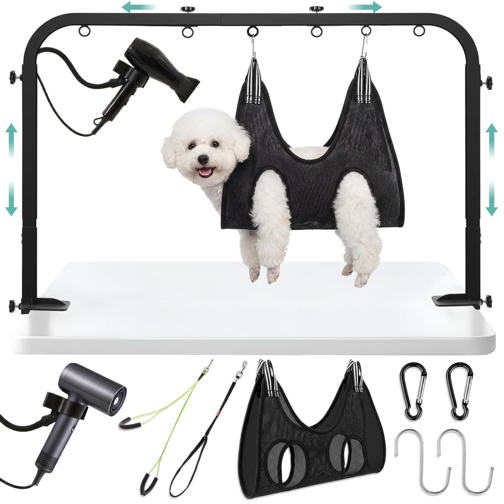 Table Sadnyy de toilettage pour chien avec bras intégré pour un ensemble tout-en-un.