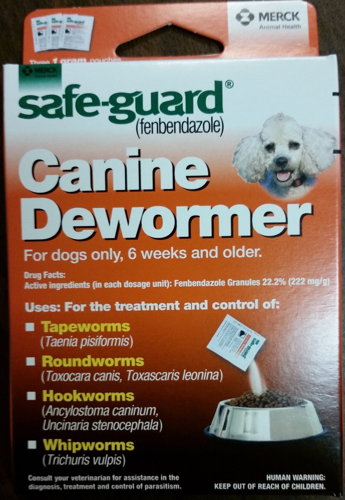 Safe-Guard Vermifuge pour petit chien, emballage clair prêt à utiliser.
