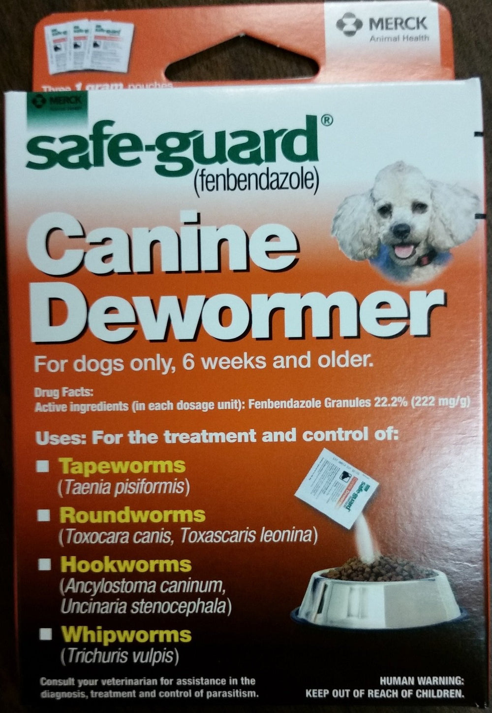 Safe-Guard Vermifuge pour petit chien, emballage clair prêt à utiliser.