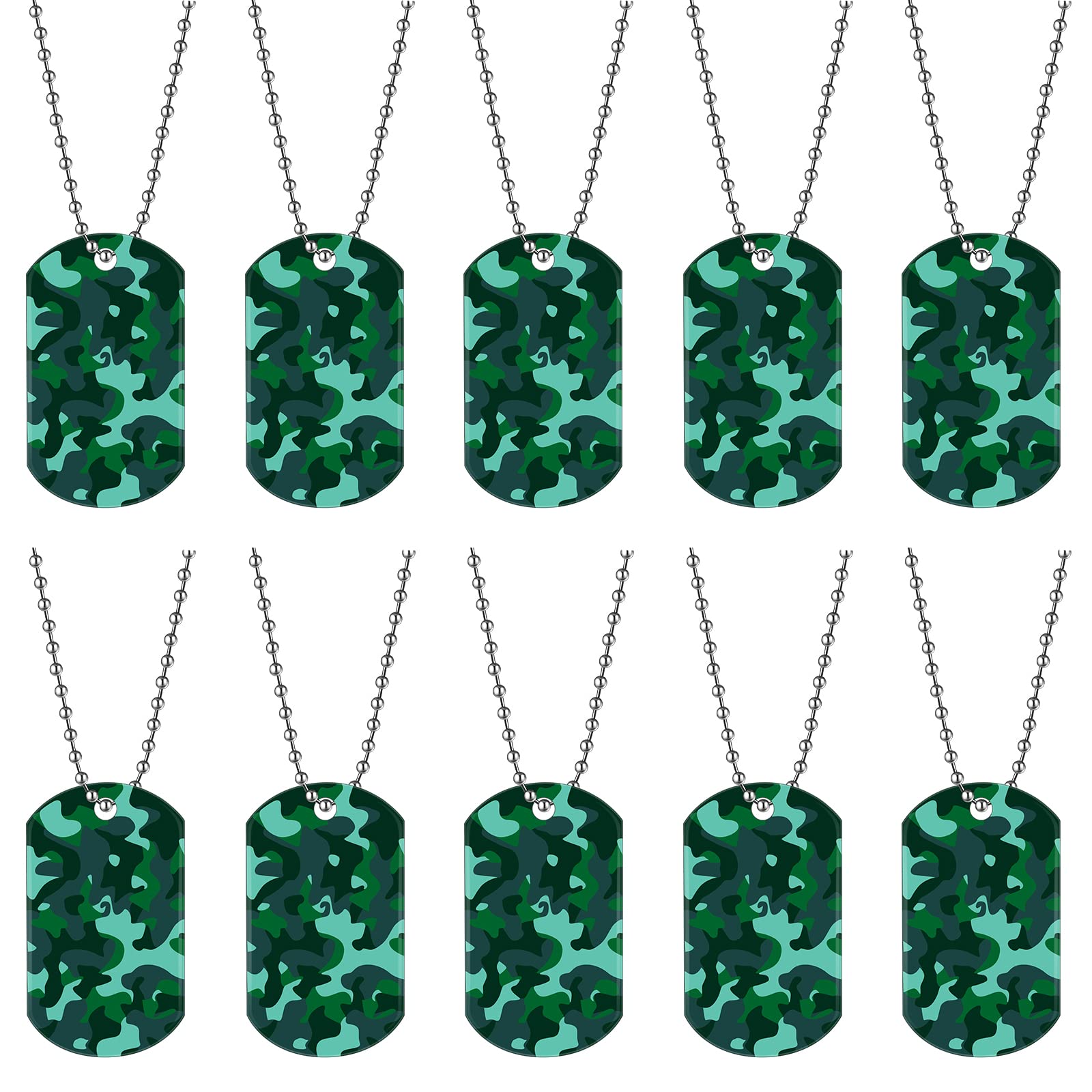 Saintrygo plaques dog-tag camouflage – ensemble prêt à personnaliser pour fêtes à thème.