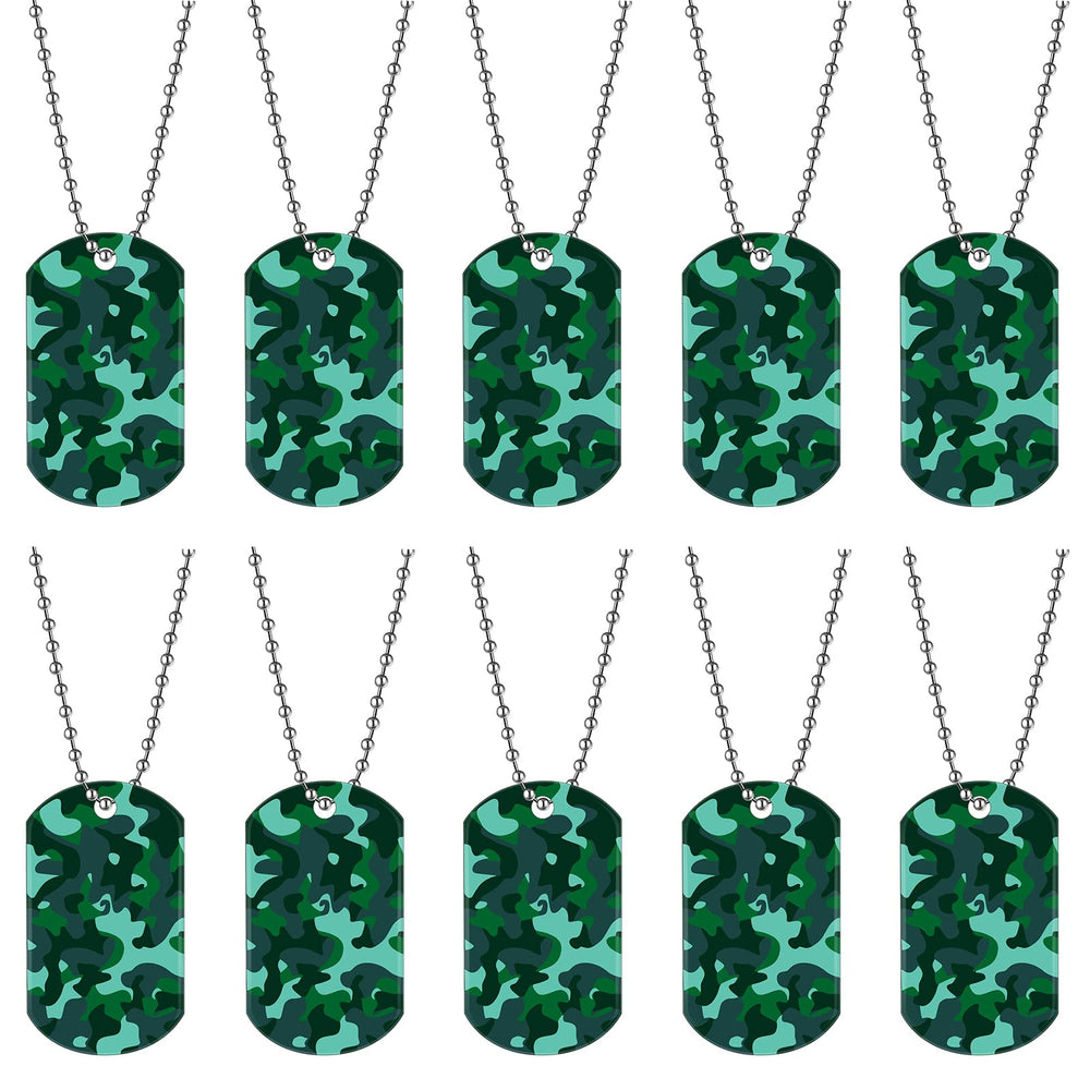 Saintrygo plaques dog-tag camouflage – ensemble prêt à personnaliser pour fêtes à thème.