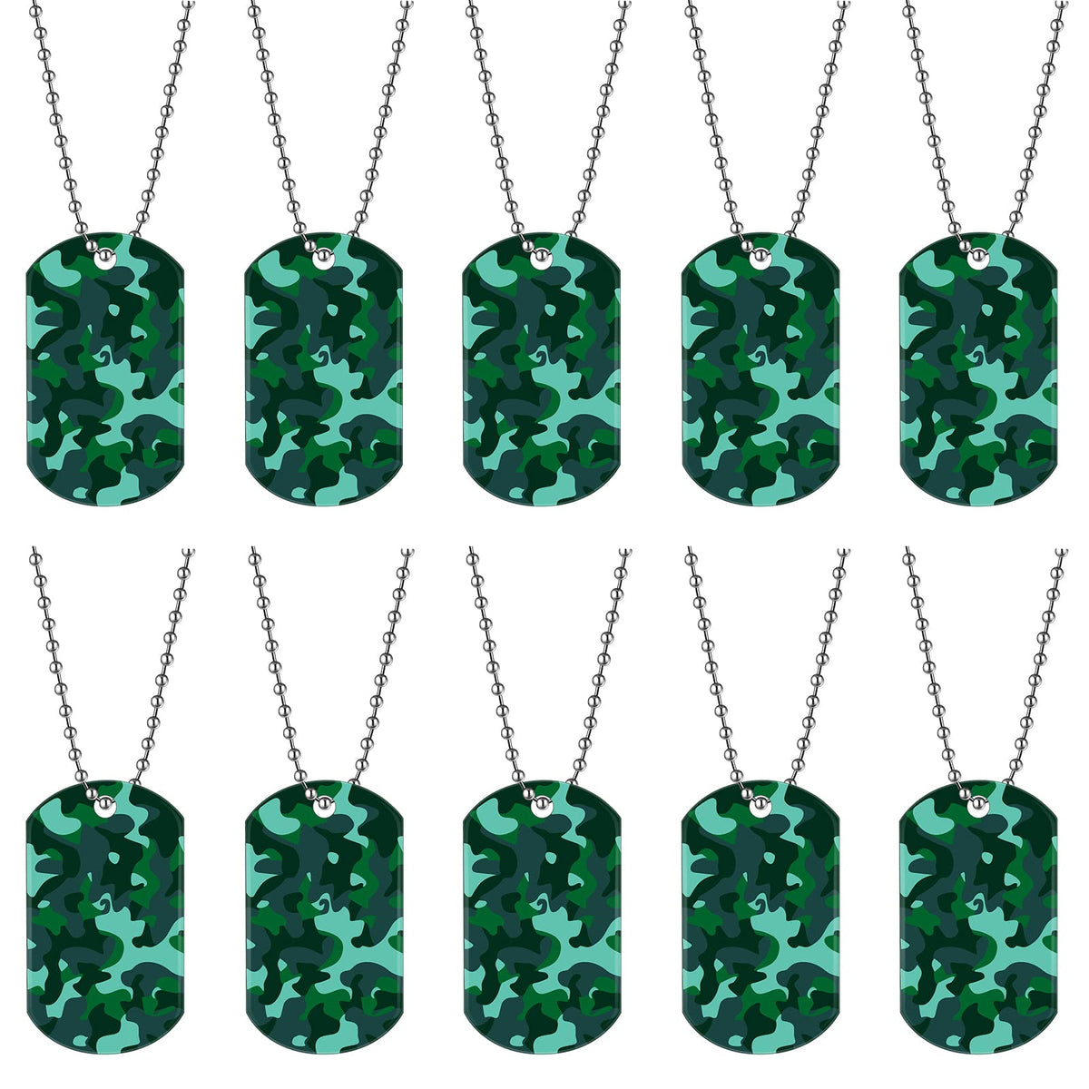 Saintrygo plaques dog-tag camouflage – ensemble prêt à personnaliser pour fêtes à thème.