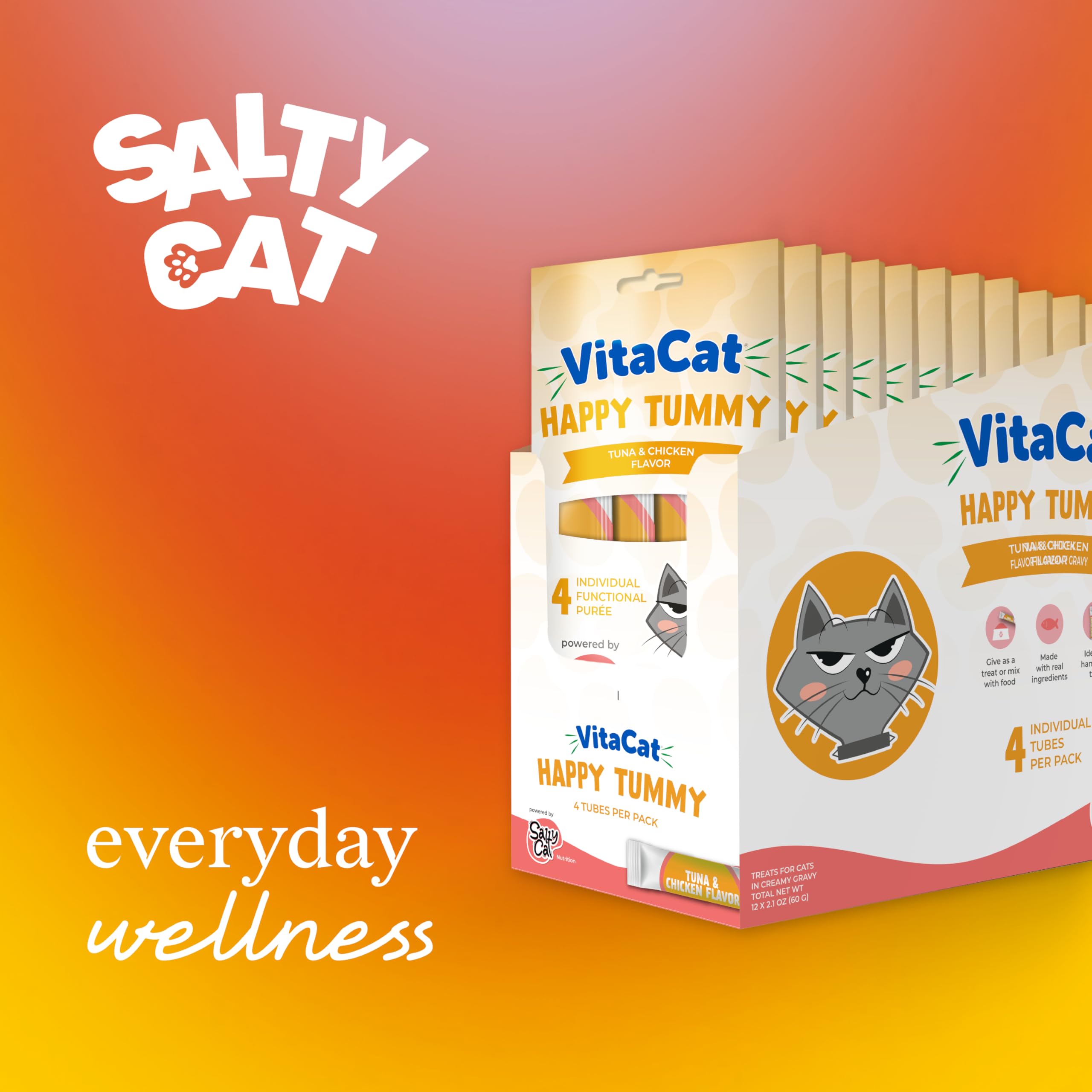 Salty Cat Happy Tummy – morceaux thon-poulet, protéines de haute qualité.