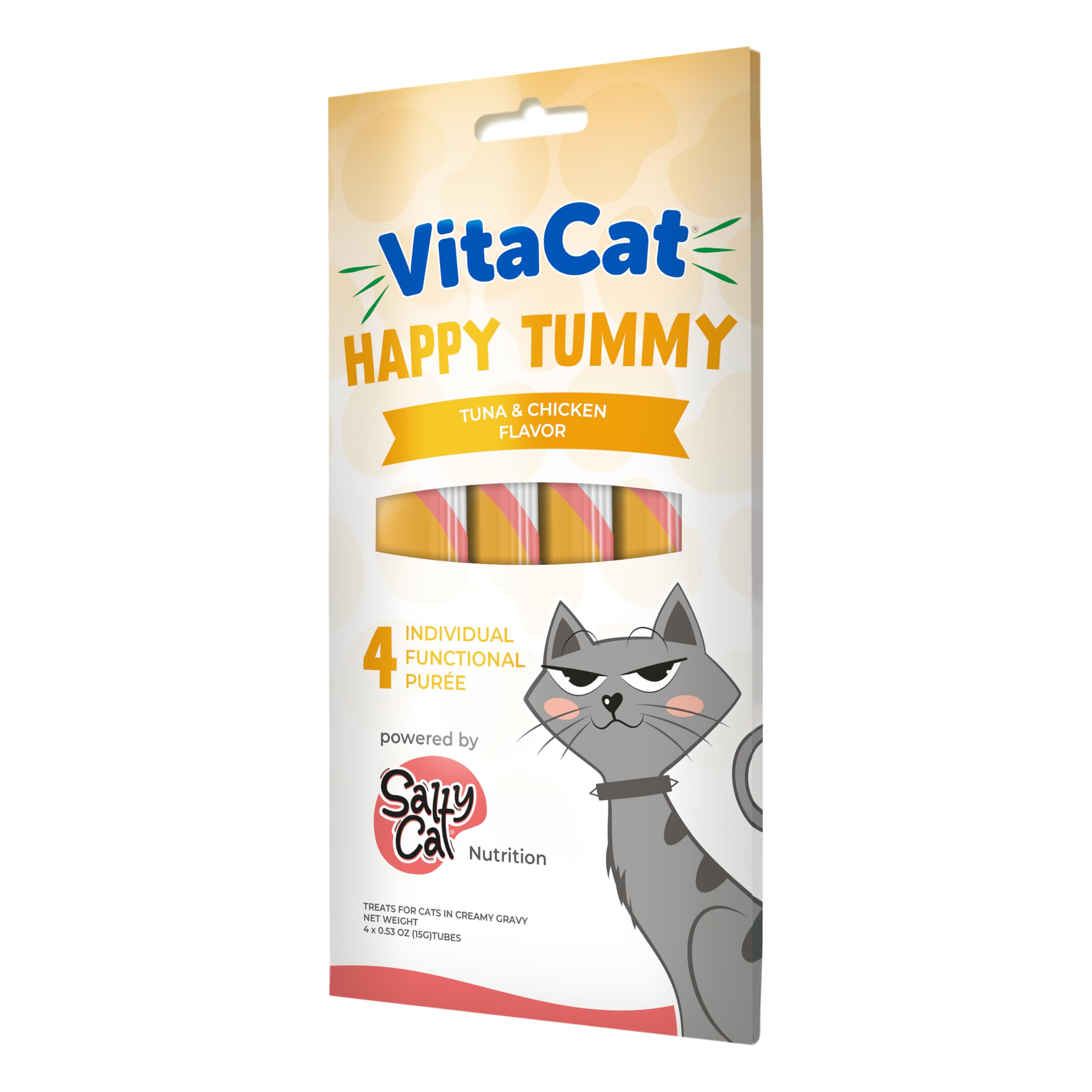 Salty Cat Happy Tummy – utilisation en topping sur croquettes, stimule l'appétit.
