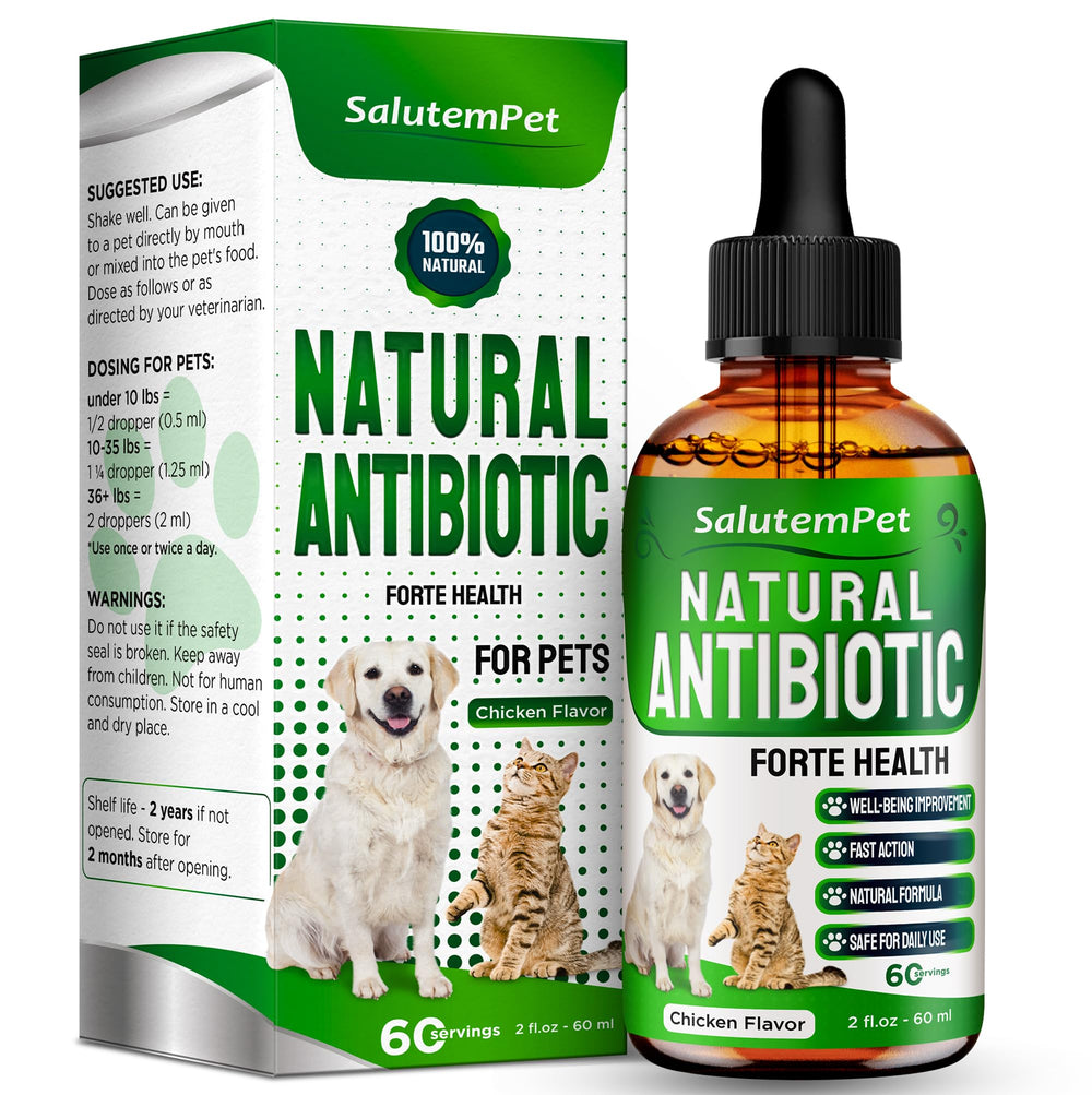 SalutemPet Forte Santé, bouteille claire, soutien pour chiens et chats.