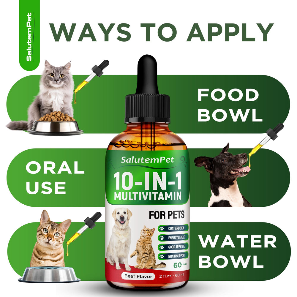 SalutemPet vitamine liquide, pelage brillant et peau saine.