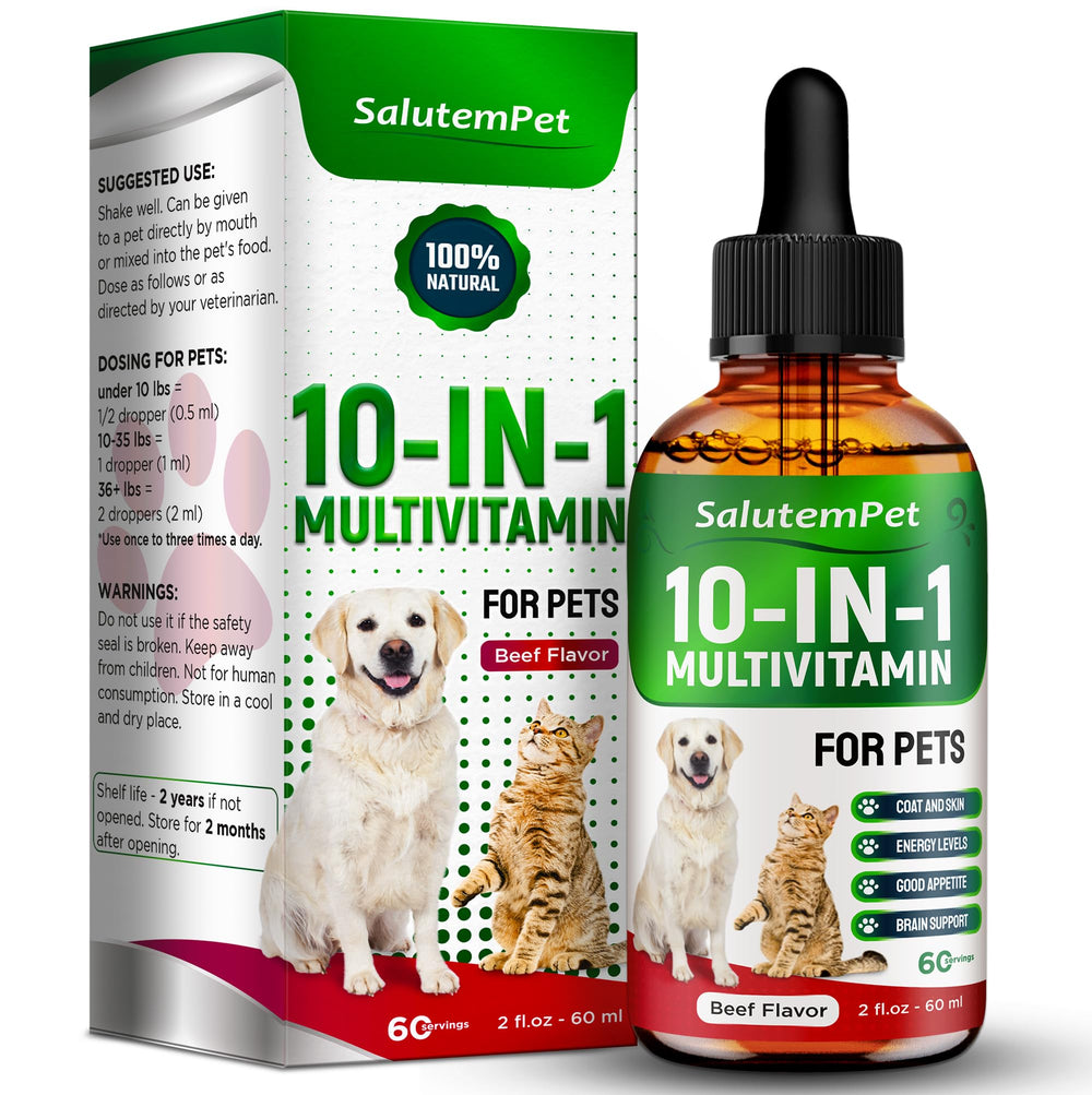 Vitamine liquide SalutemPet pour chats, bouteille 2oz, soutien peau et pelage.
