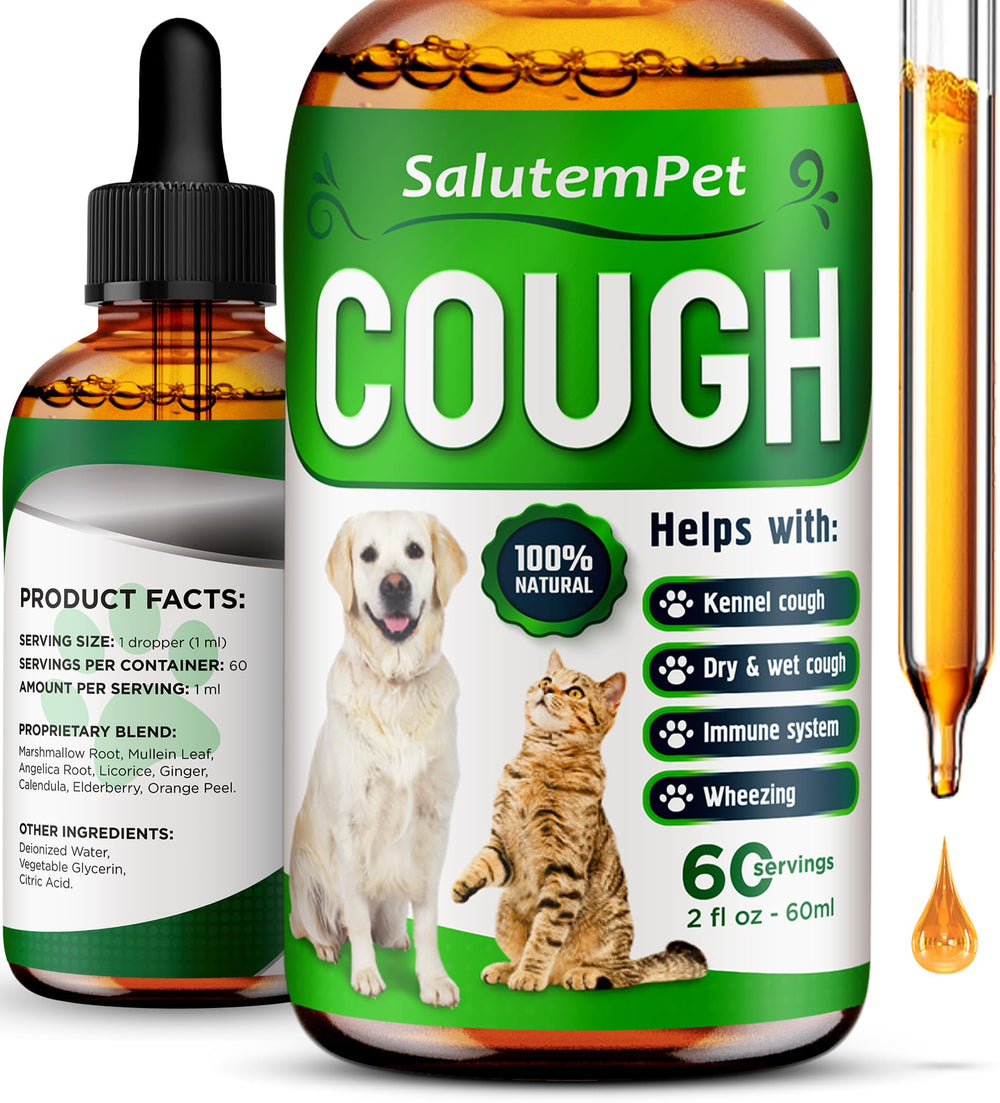 SalutemPet gouttes-toux-bouteille: soutien potentiel des voies respiratoires pour chiens et chats.