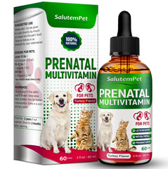 SalutemPet Vitamines prénatales - bouteille liquide, dose simple pour chiens et chats.