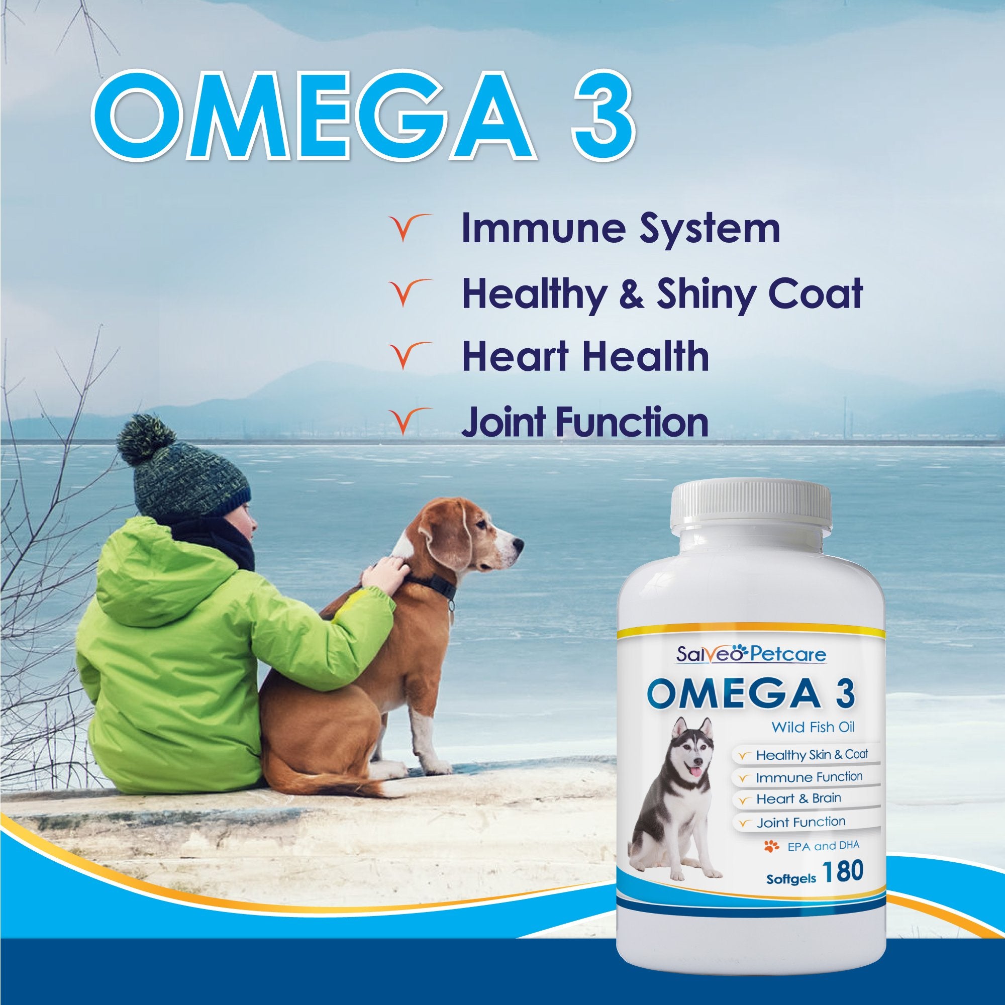 Salveo Petcare Omega3 poisson chien capsules pour une supplémentation pratique.