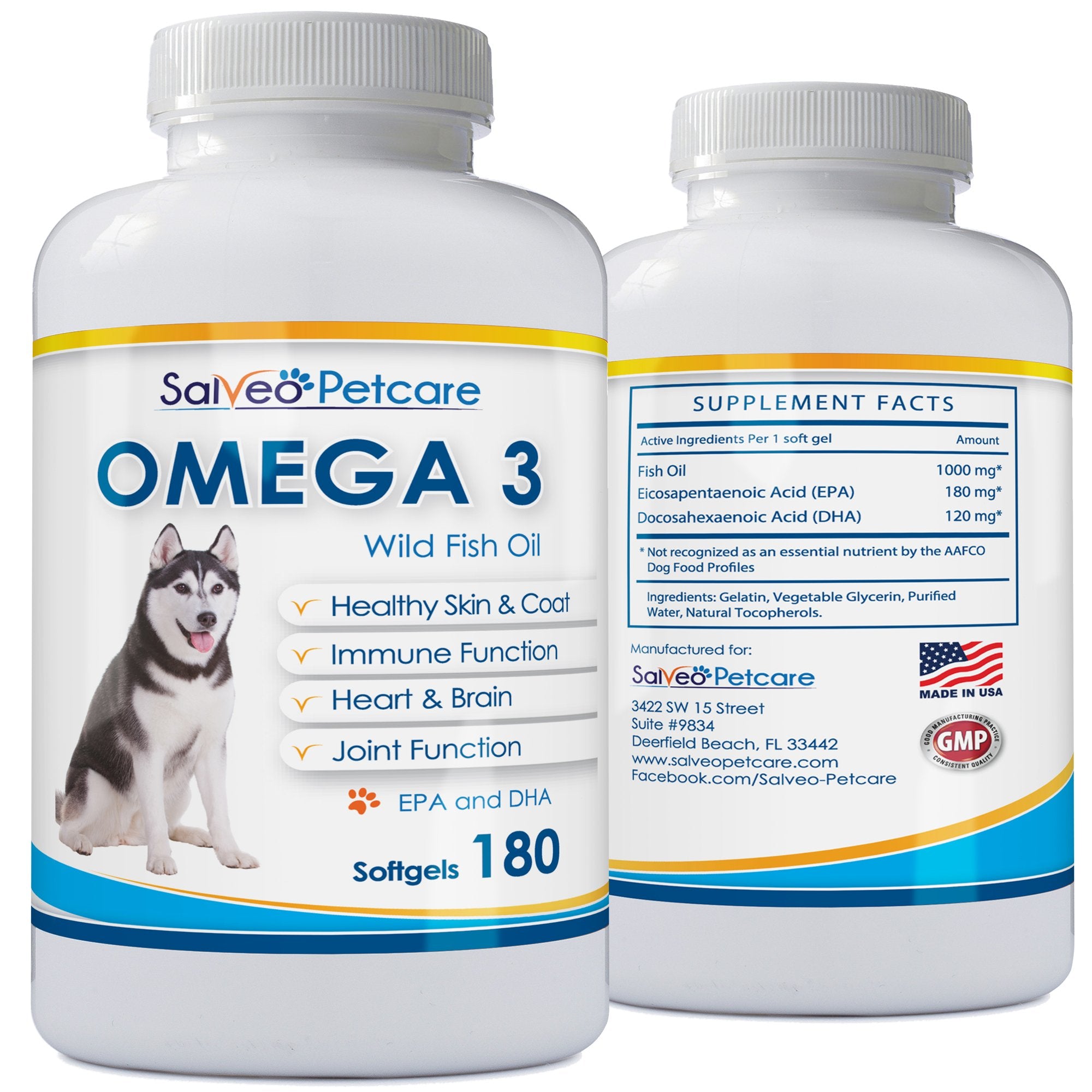 Salveo Petcare Omega3 poisson usine américaine certifiée cGMP.