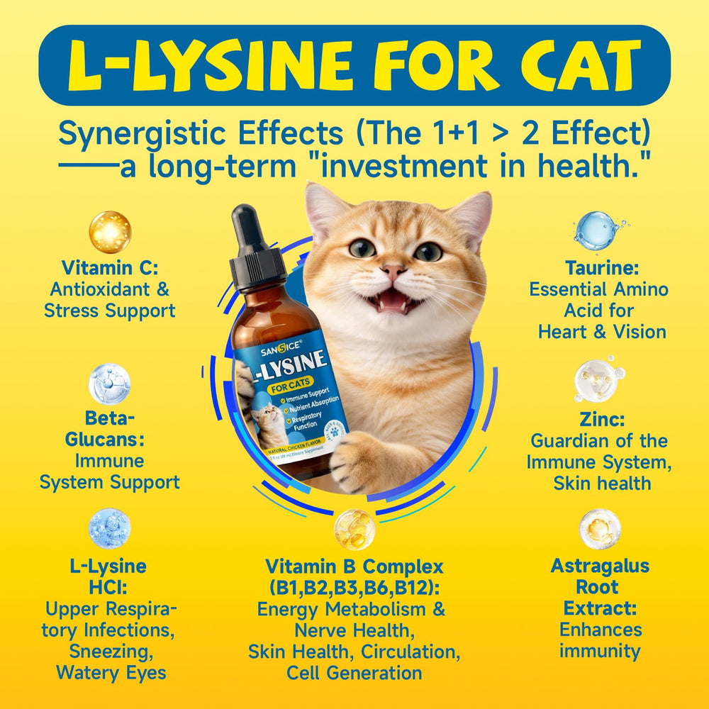 Gouttes SANSICE L-Lysine pour chats, soutien des voies respiratoires