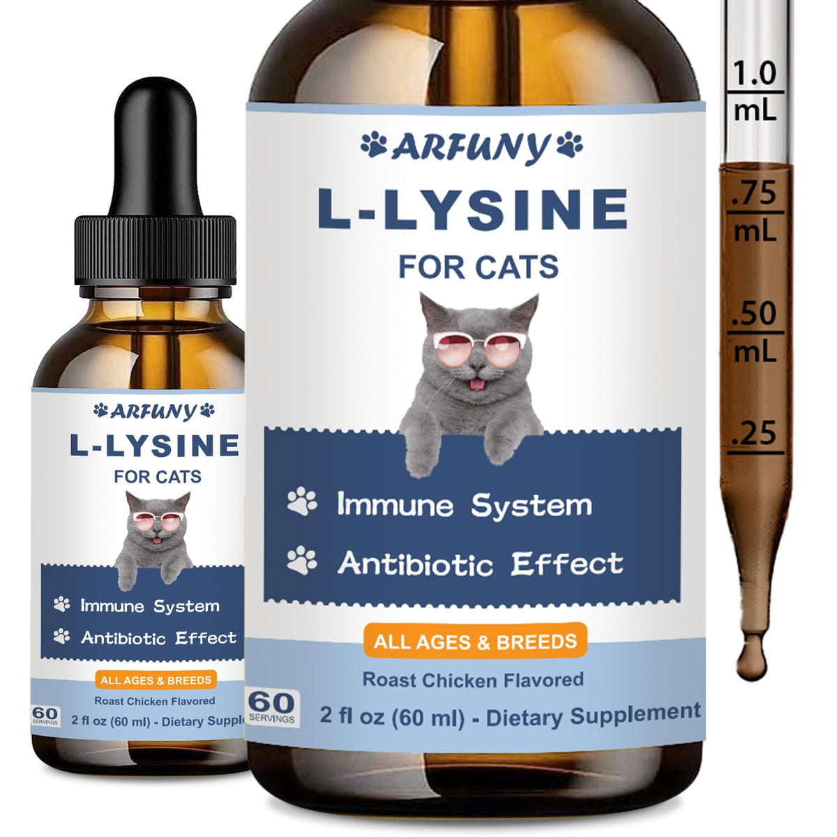 SANTKOL L-Lysine pour chats – bouteille de gouttes, soutien immunitaire potentiel.