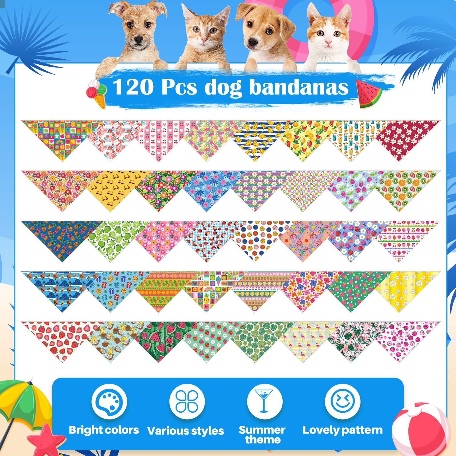 Bandana Sanwuta pour chat, motif fruits été, pratique et raffiné pour sessions photos