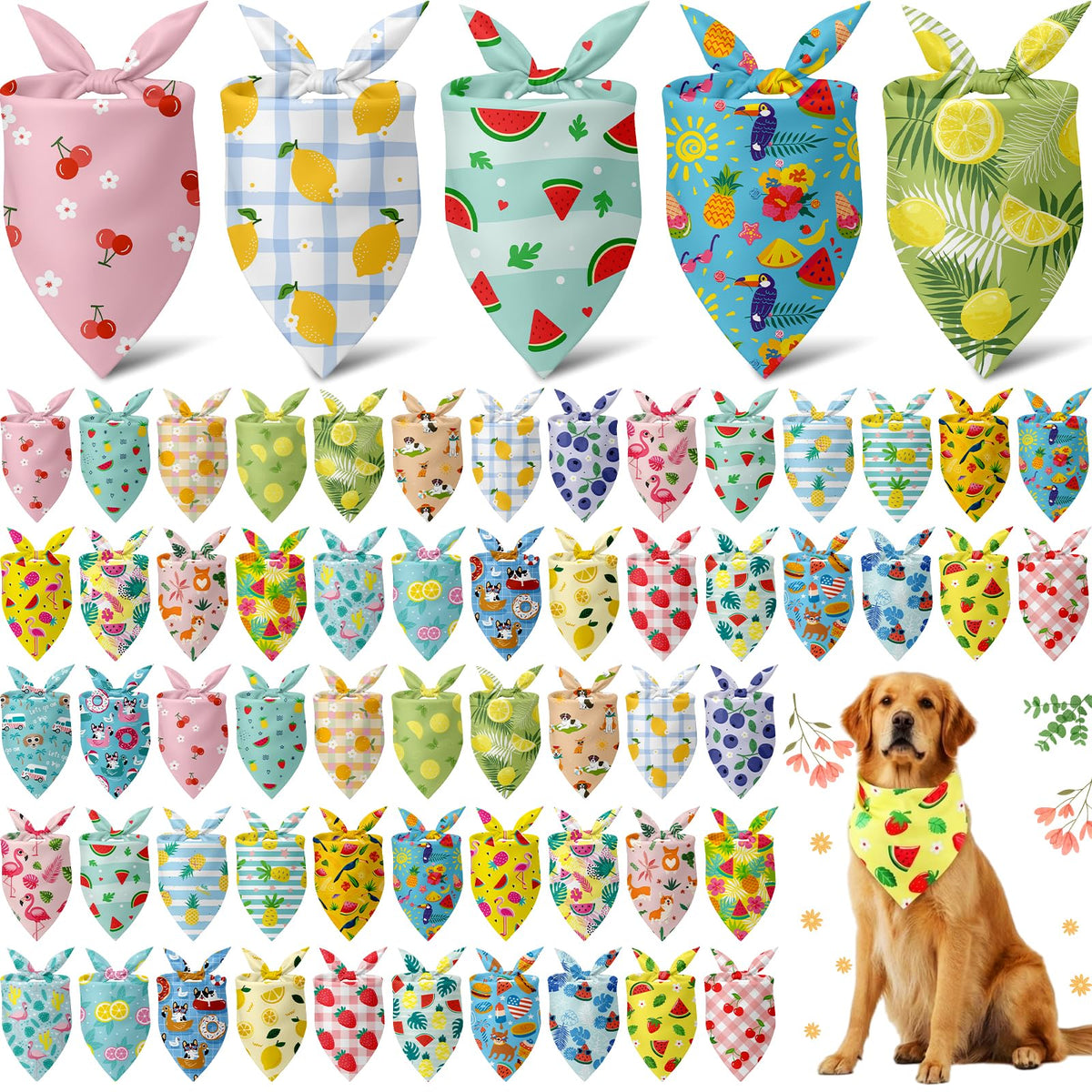 Bandana Sanwuta pour chien – citron été, idéal pour les photos estivales