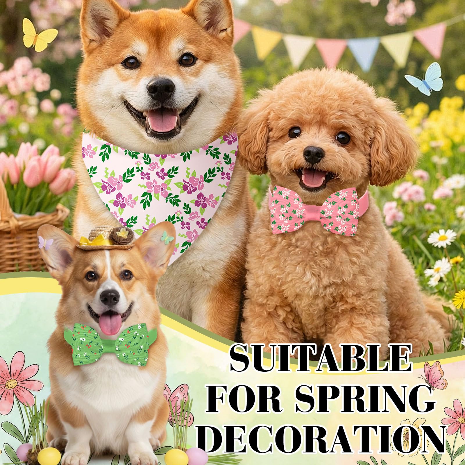 Sanwuta bandana chien printanier fleurs, idéal pour promenade et look estival.