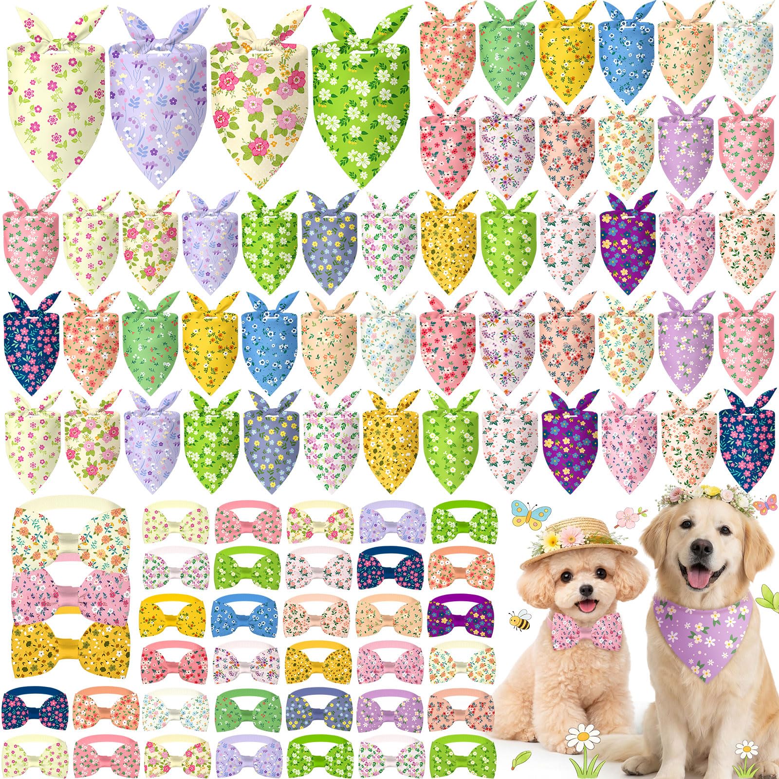 Sanwuta bandana chien printanier marguerite, parfait pour sorties et séances photos.
