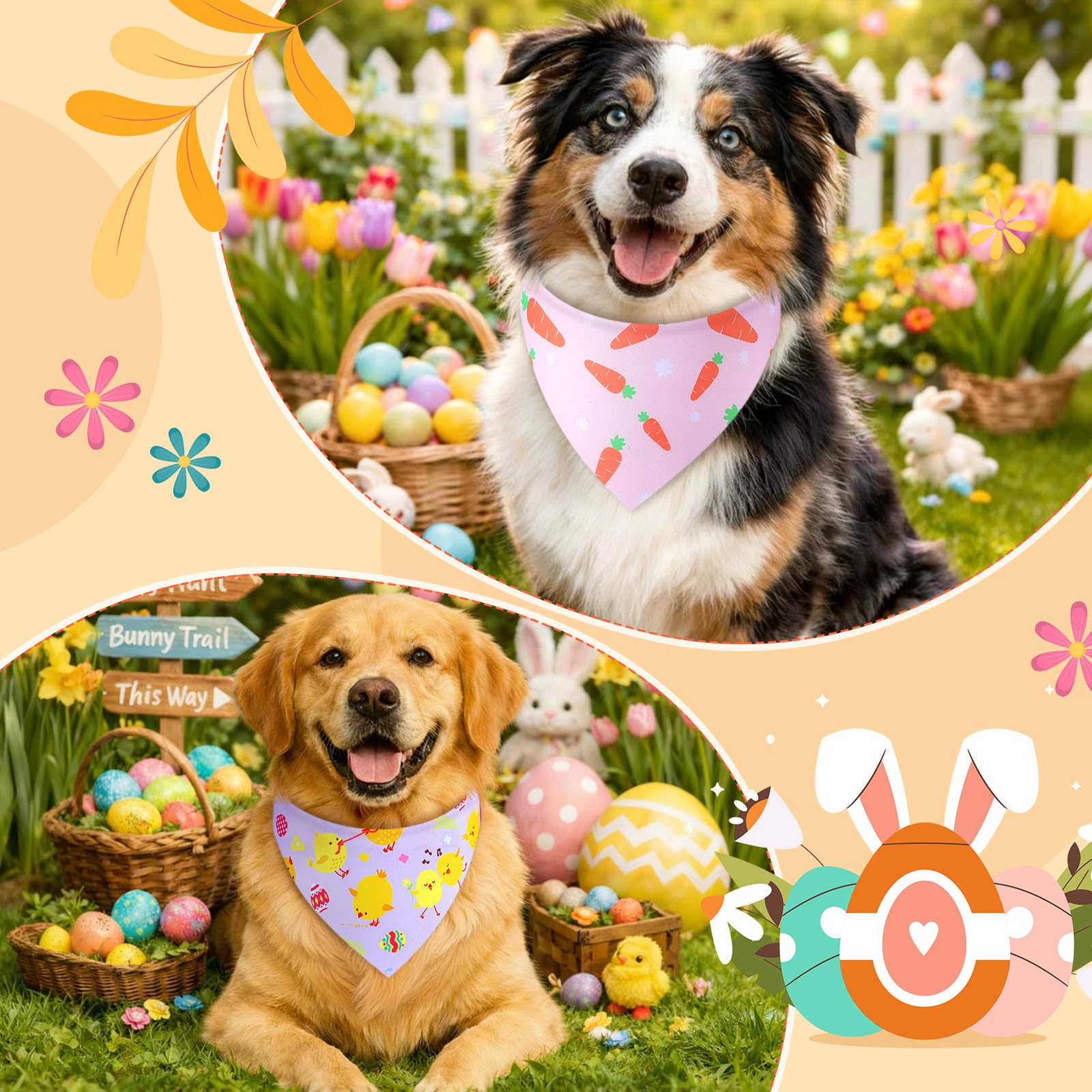 Bandana Sanwuta pour chien – motif œufs, accessoire coloré pour fêtes et sorties.