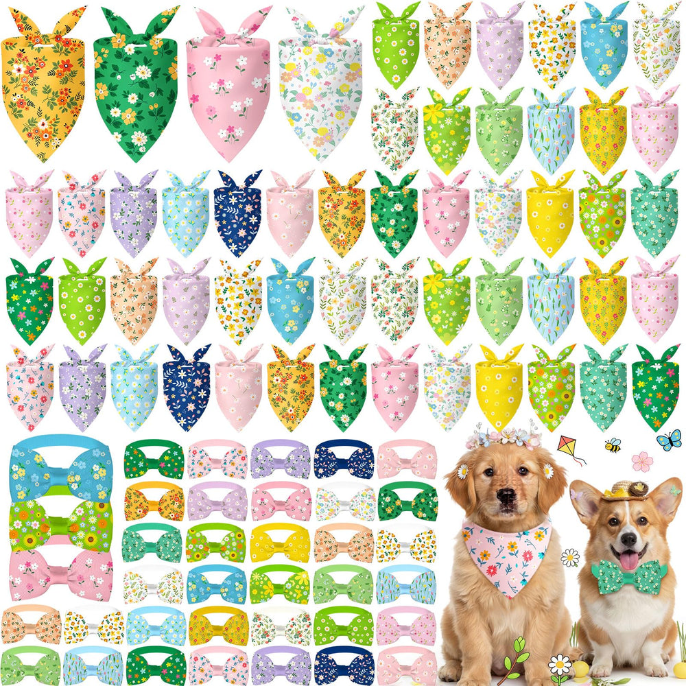 Sanwuta bandana imprimé printemps Daisy pour chien, look festif au parc.