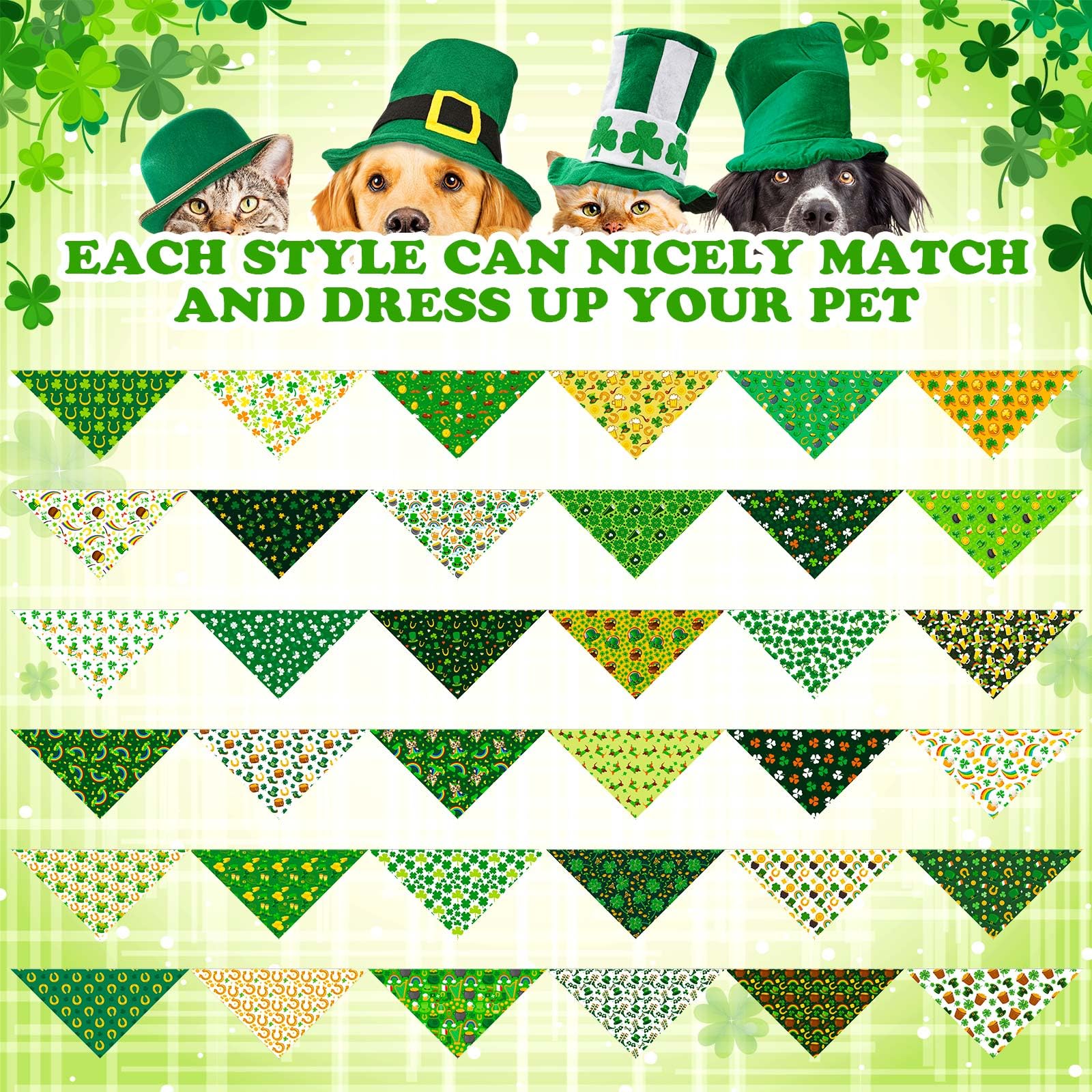 Bandana Sanwuta Saint-Patrick imprimé, accessoire festif pour animaux.