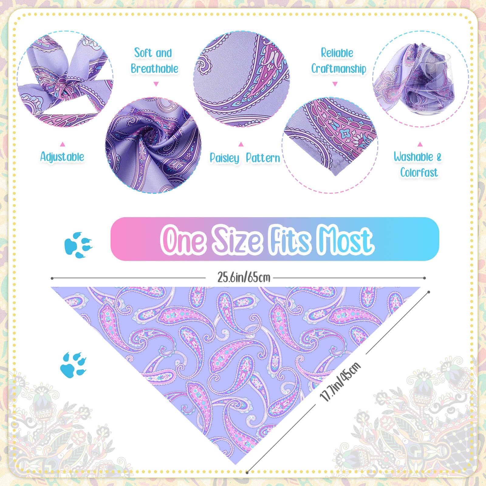 Bandanas Sanwuta taille 65x45 cm, convient à la plupart des chiens.