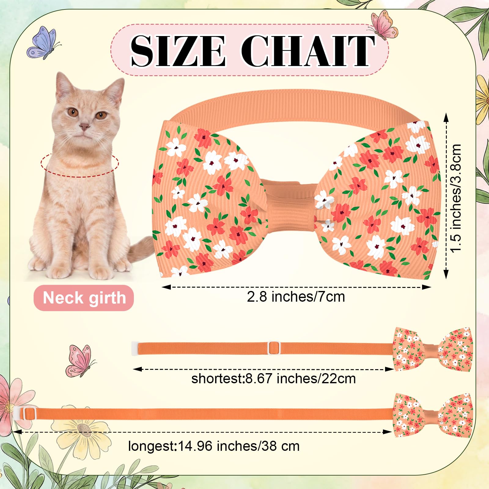 Sanwuta collier nœud printanier fleurs, ajustable pour tous les chiens.