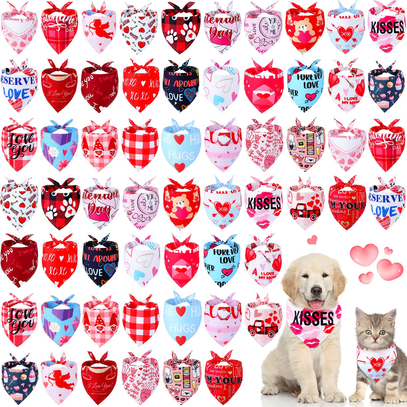 Bandanas Sanwuta ensemble 60 coeurs Saint-Valentin pour chiens, prêt à porter.