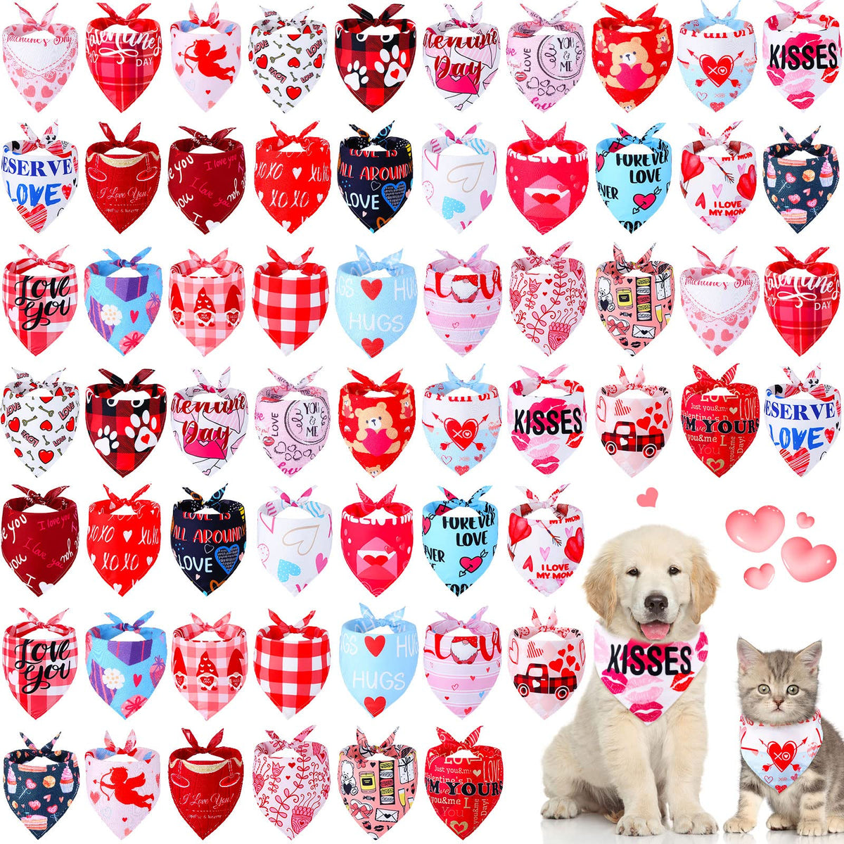 Bandanas Sanwuta ensemble 60 coeurs Saint-Valentin pour chiens, prêt à porter.