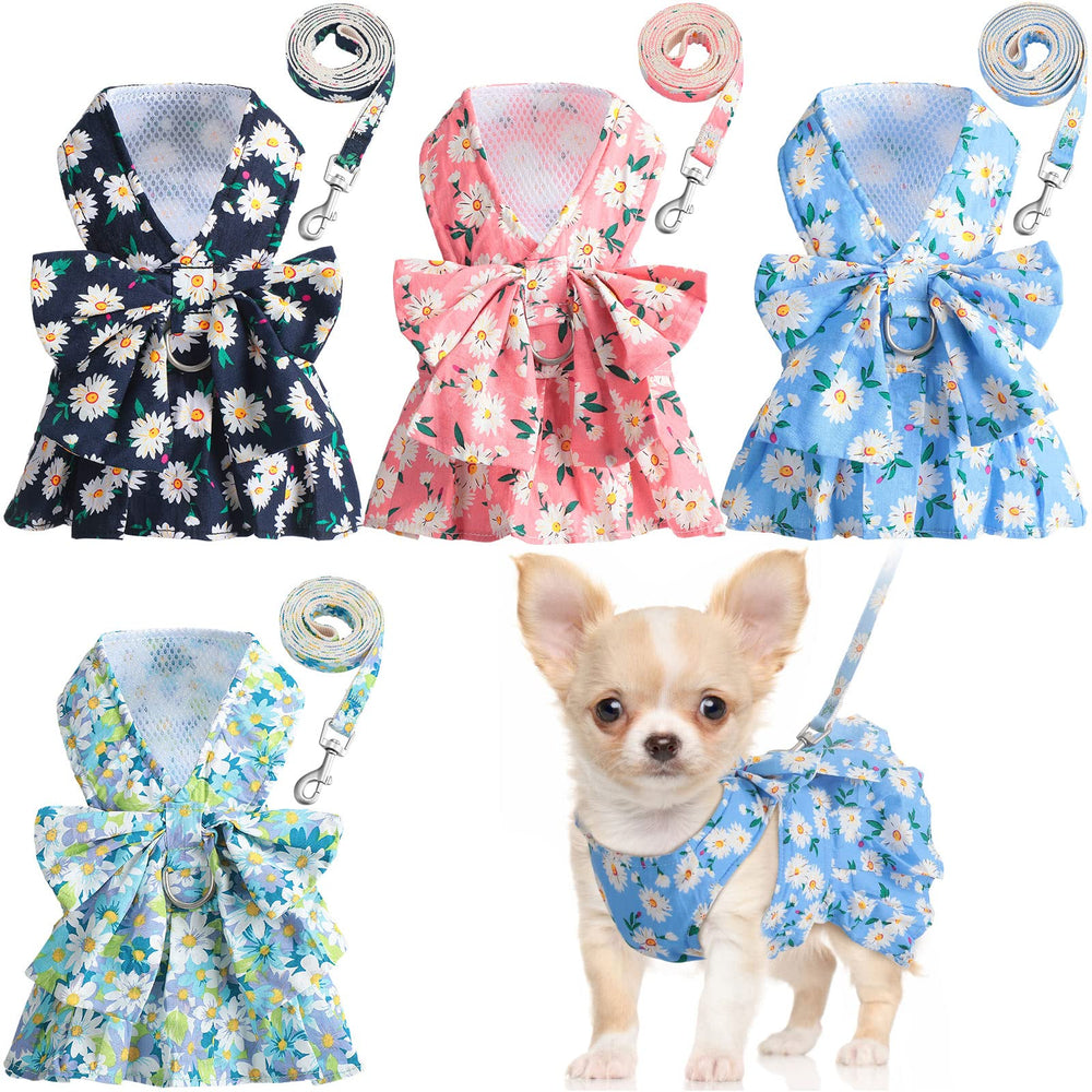 Sanwuta ensemble harnais robe à nœud floral bleu glacier, parfait pour des promenades élégantes en plein air.