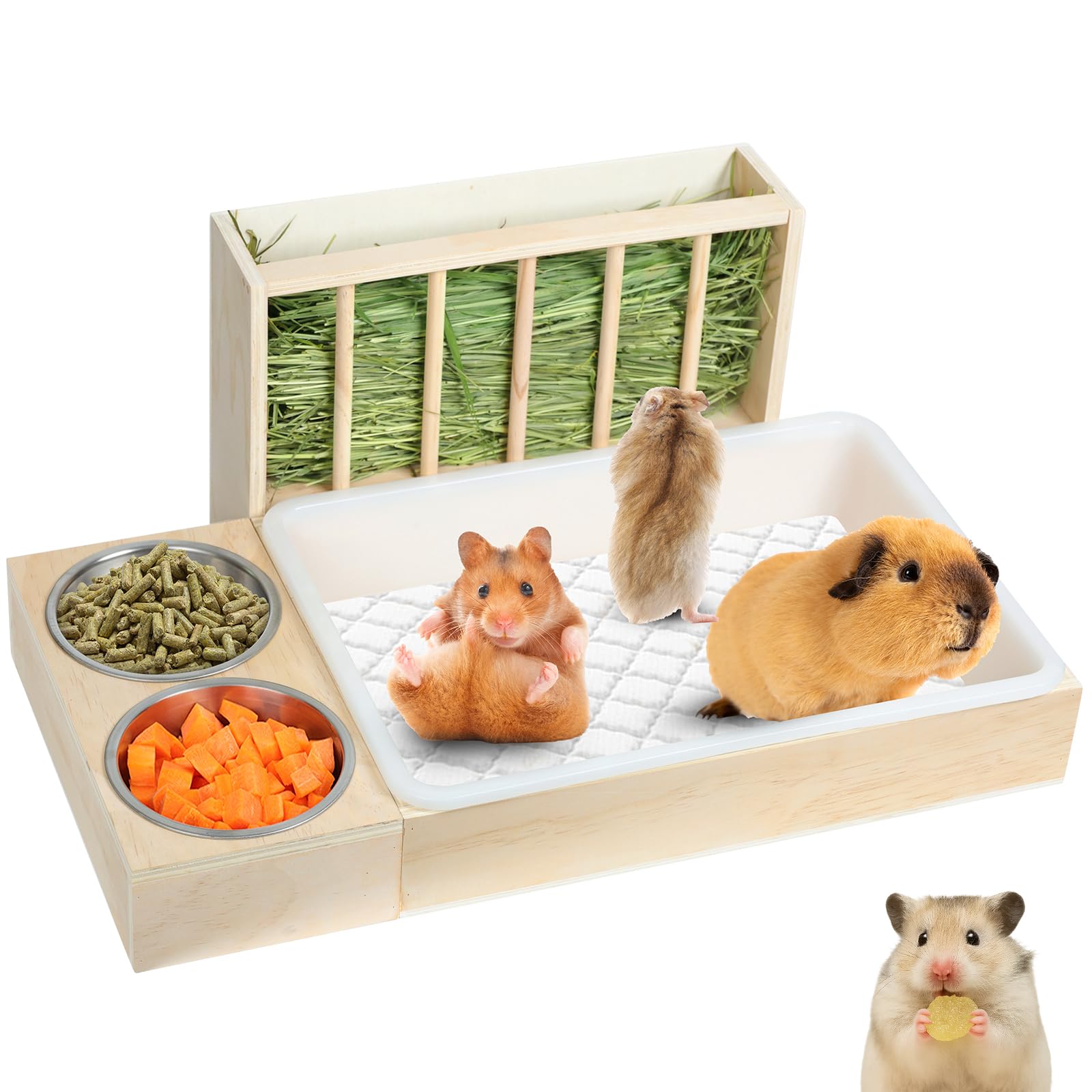 SANXHAMSTER bac-litiere-lapin-3-en-1: conception robuste et pratique pour petits animaux.