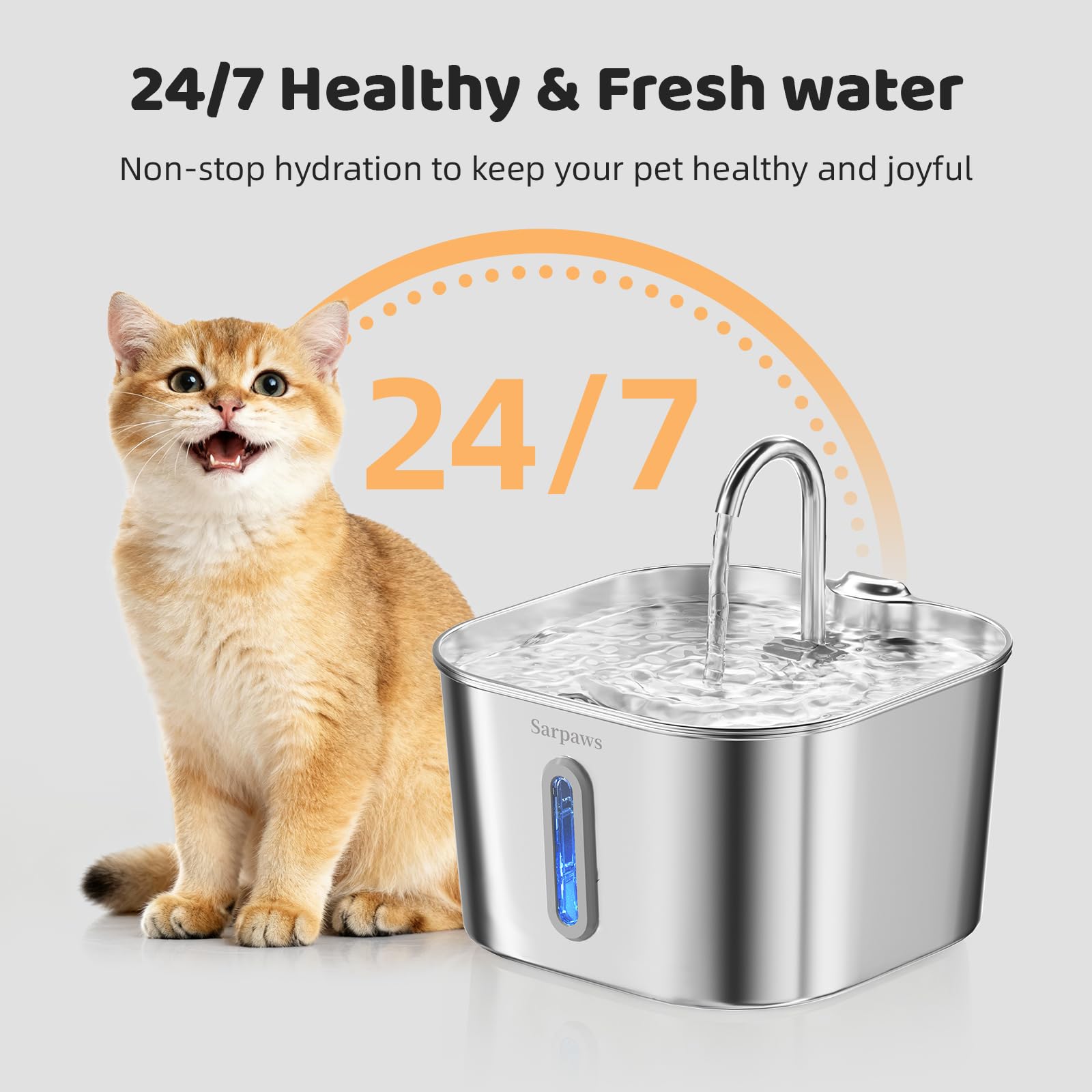 SARPAWS fontaine 2,2 L, grande capacité utile pour chats